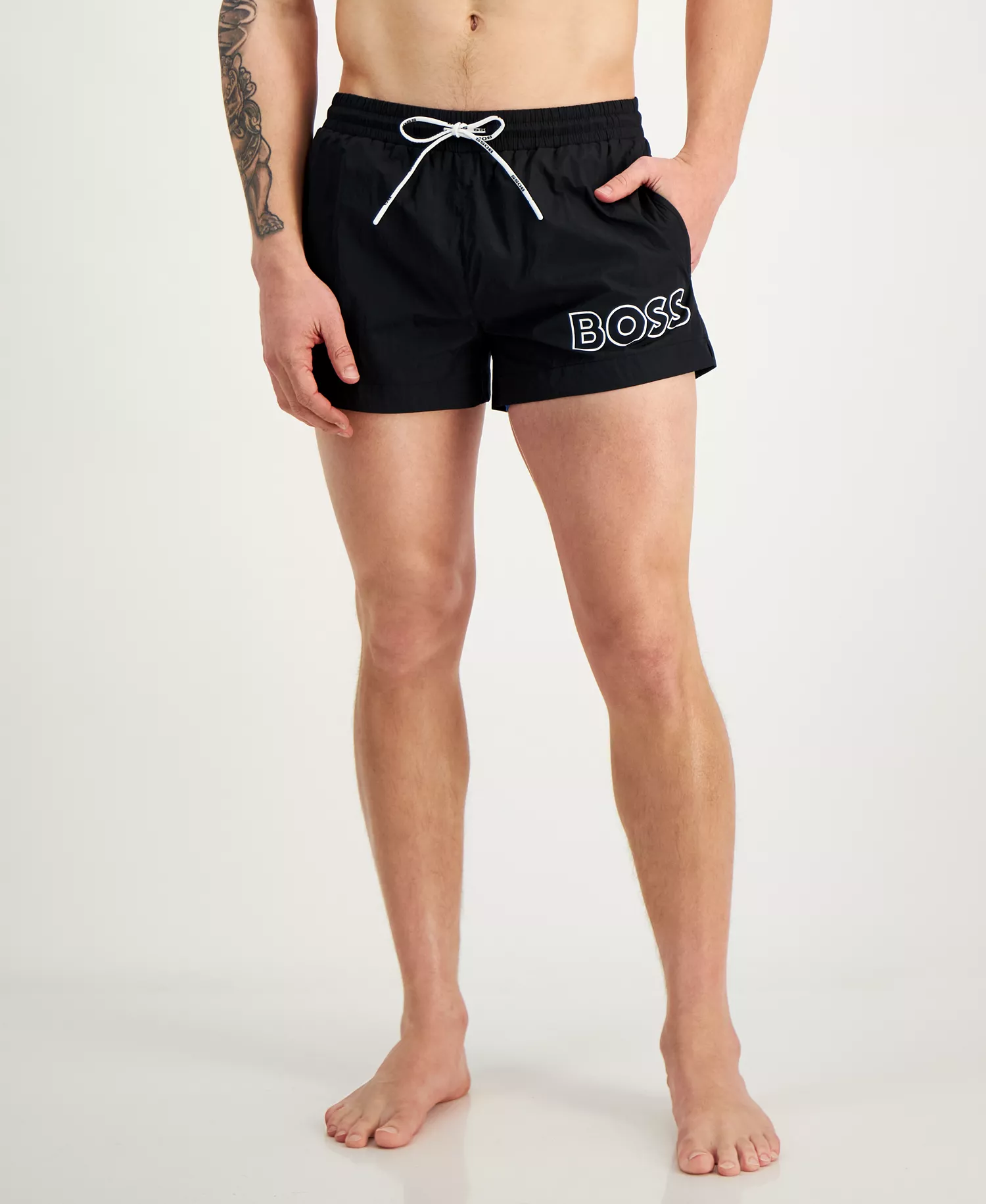 Men's Mooneye Outlined Logo Drawstring 3" Swim Trunks - Black - 2XL