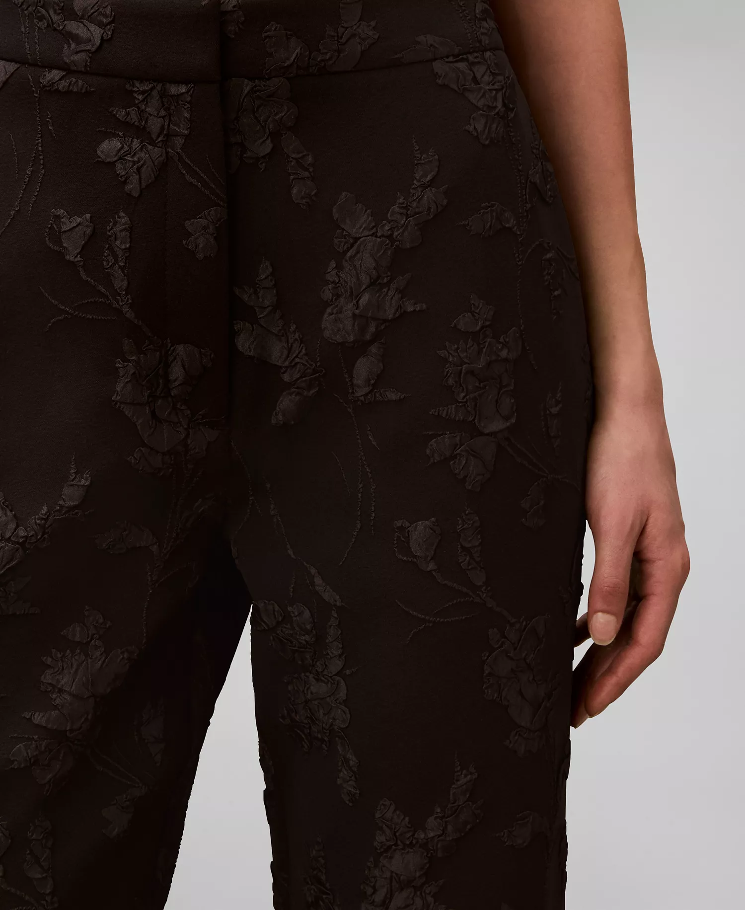 Women's Floral Straight Leg Pants - Black Floral Cutting Cloque Jacquard - 10