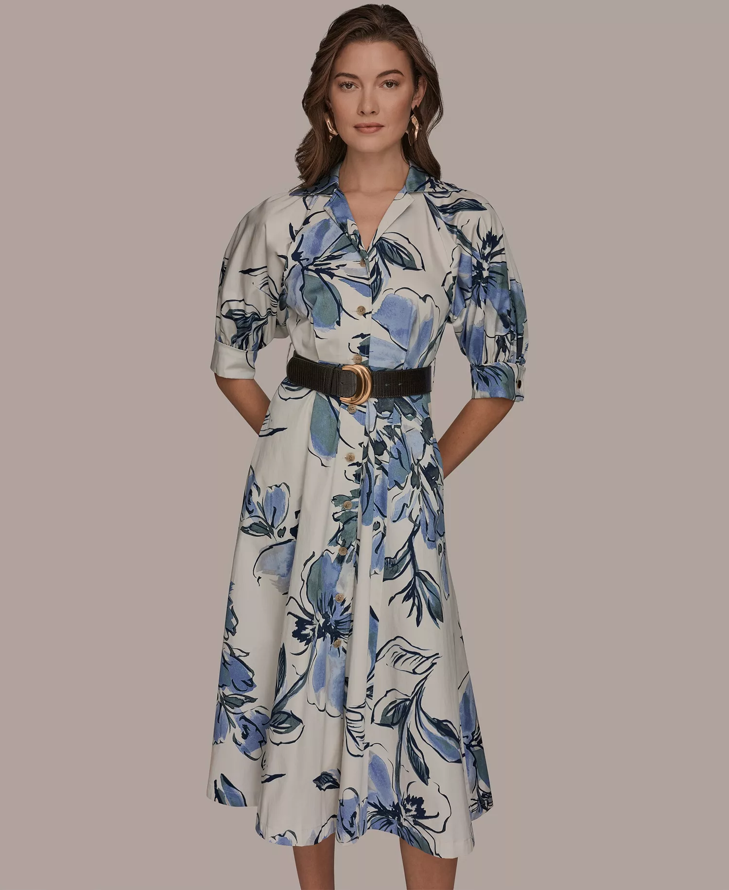 Women's Spread Collar Floral Midi Shirt Dress - Tempest Multi - 10