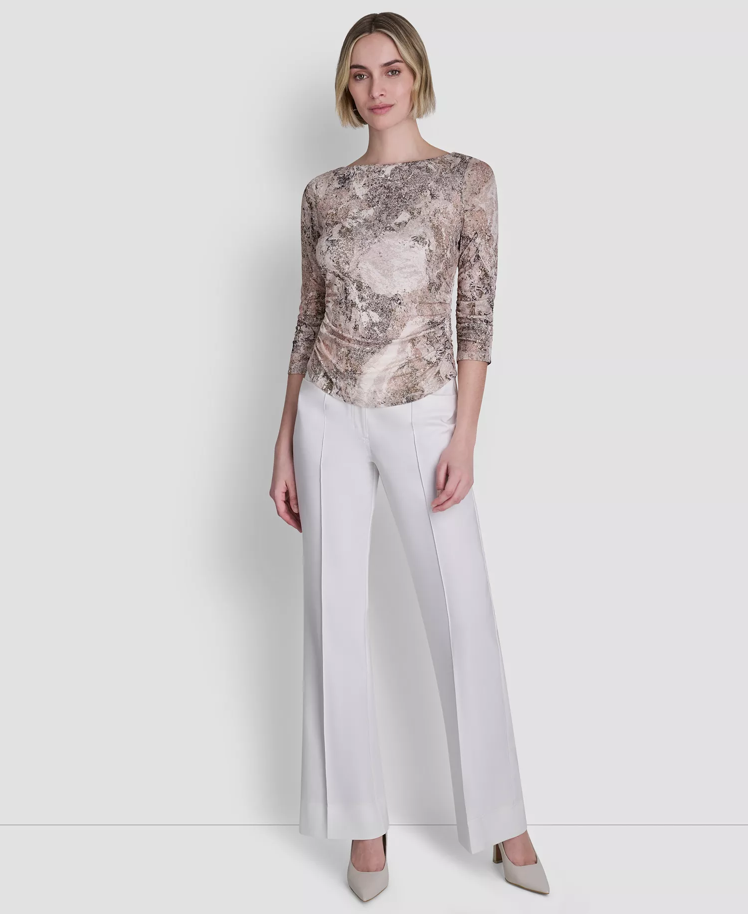 Petite Boat Neck Printed Top - Coconut/Travertine - P/L