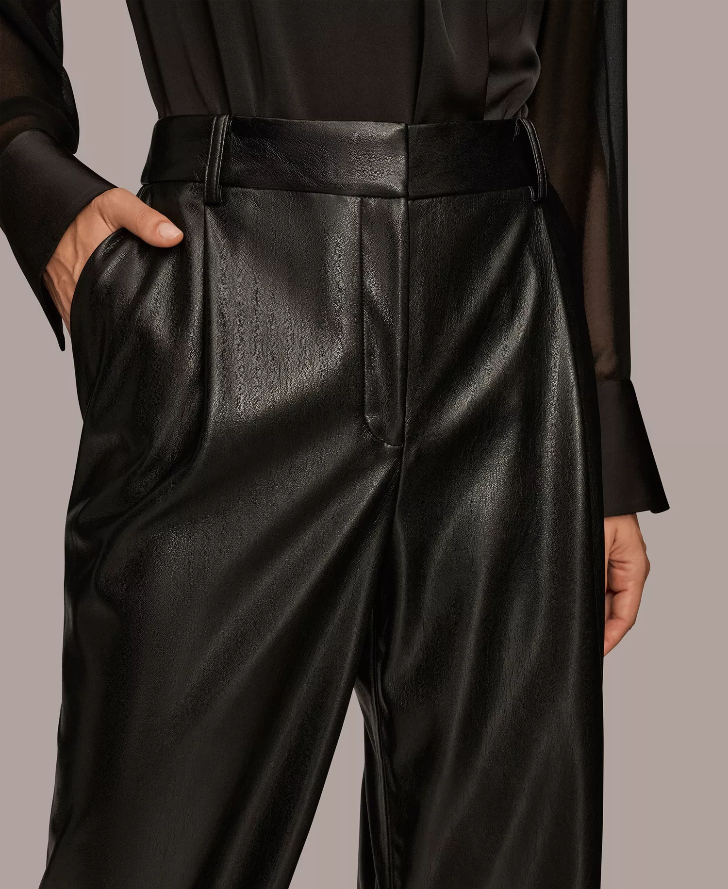 Women's Pleated Straight Pants - Black - 10