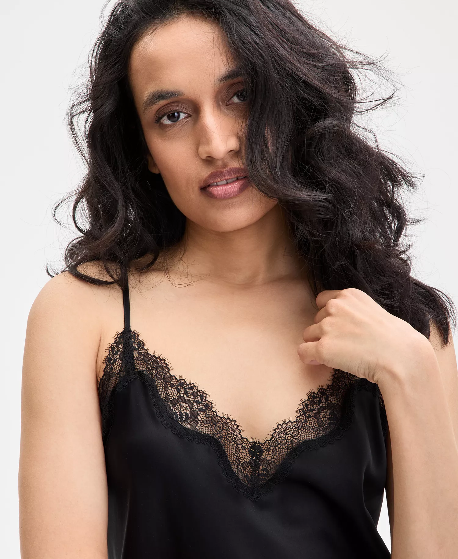Women's Lace-Trim Satin Nightgown, Exclusively at Macy's - Deep Black - L