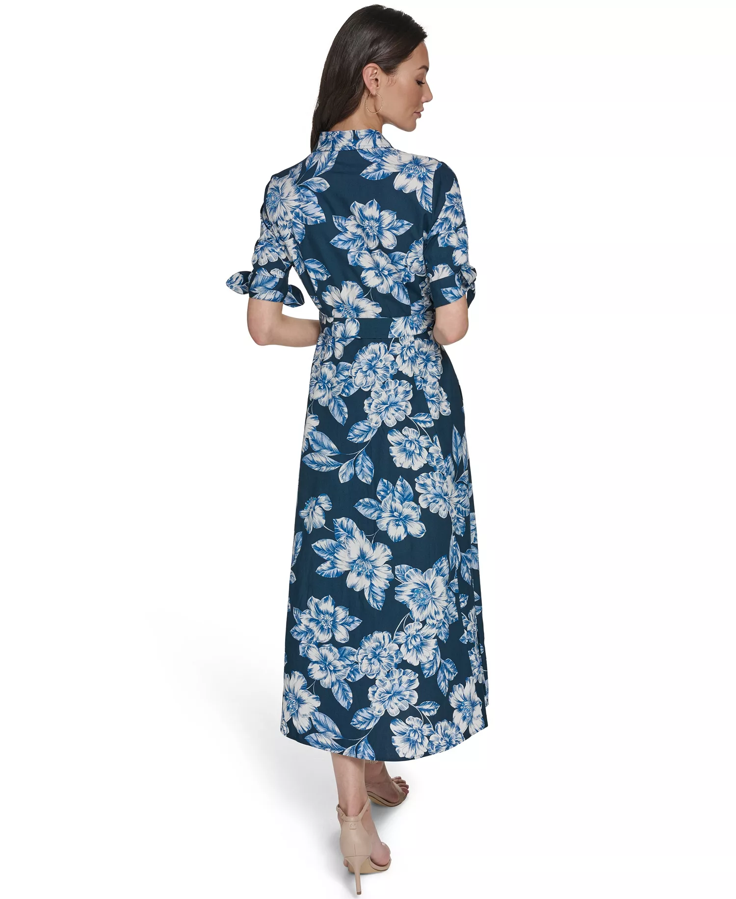 Women's Tie-Sleeve Collared Dress - Indigo Multi - 0P
