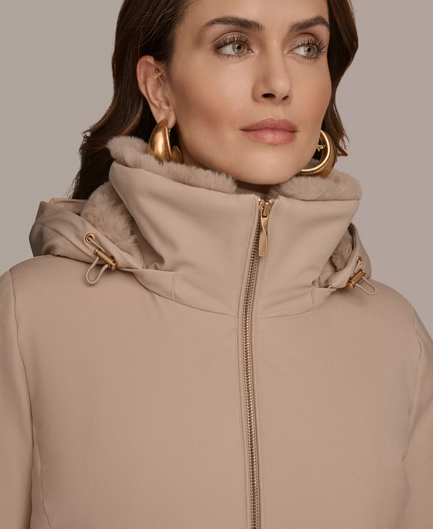 Women's Faux-Fur-Collar Short Puffer Coat - Barley - L