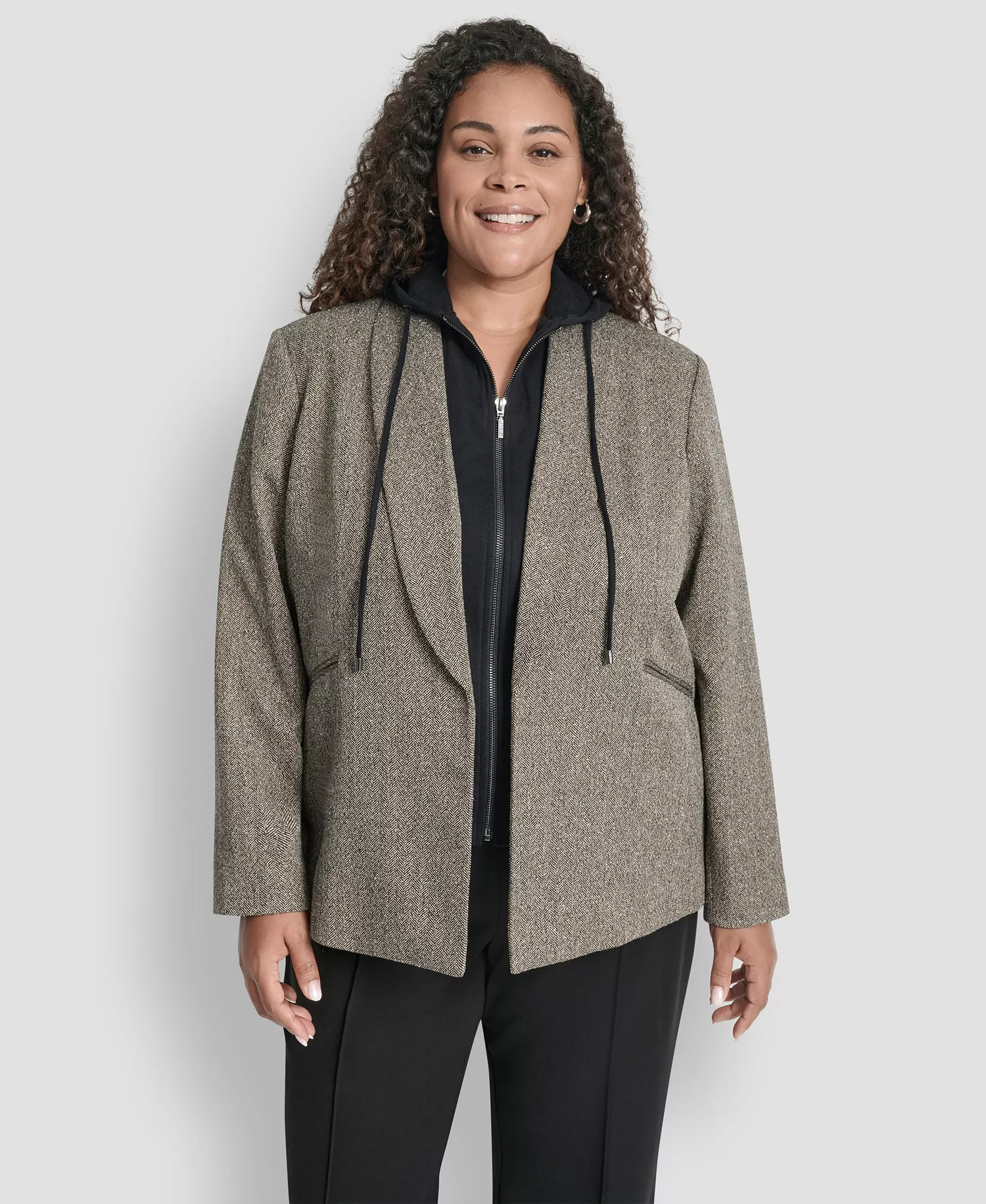 Plus Size Herringbone Blazer - Black / Travertine - 22W