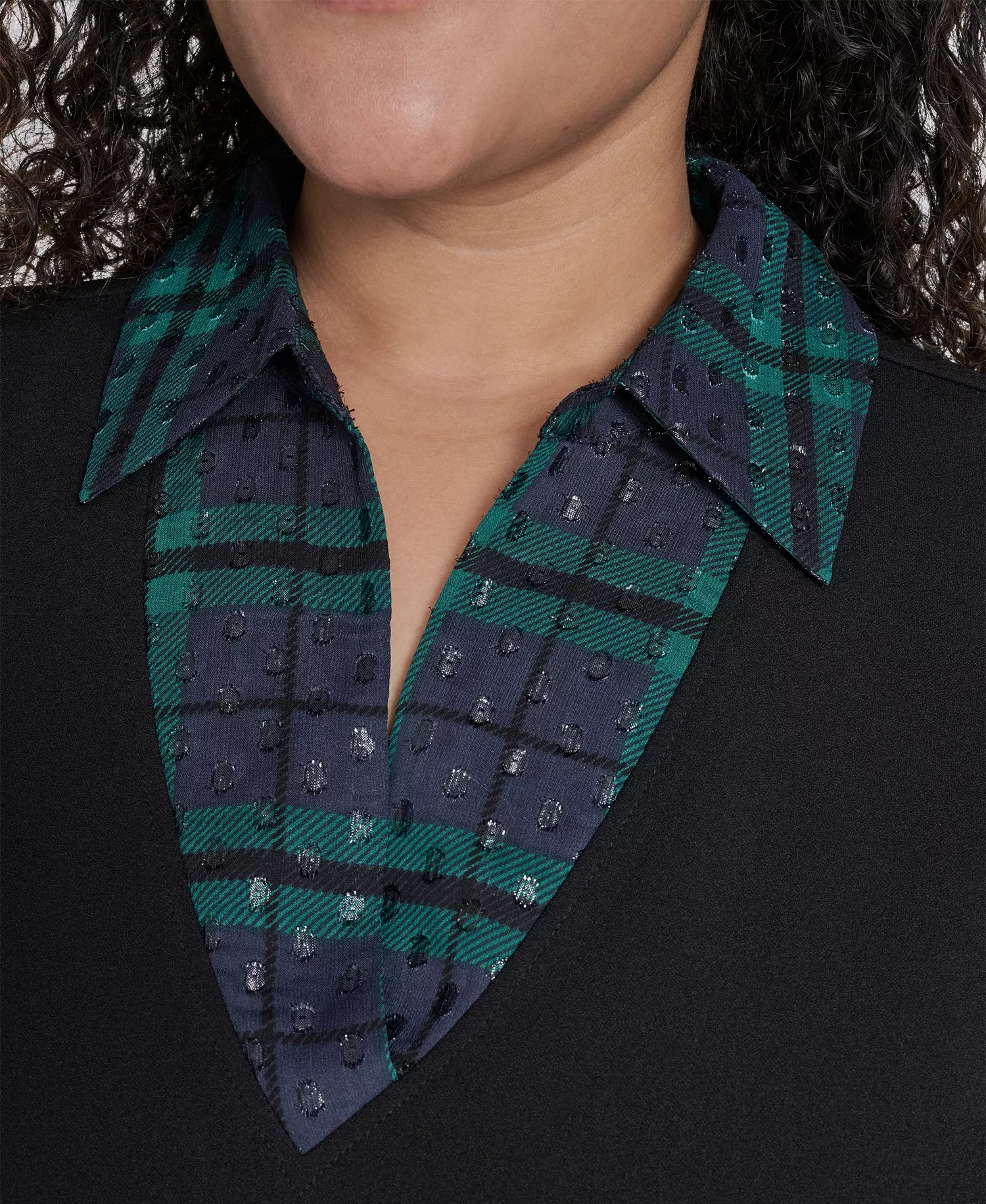 Plus Size Long Sleeve A-line Dress - Black/Midnight/Green - 14W