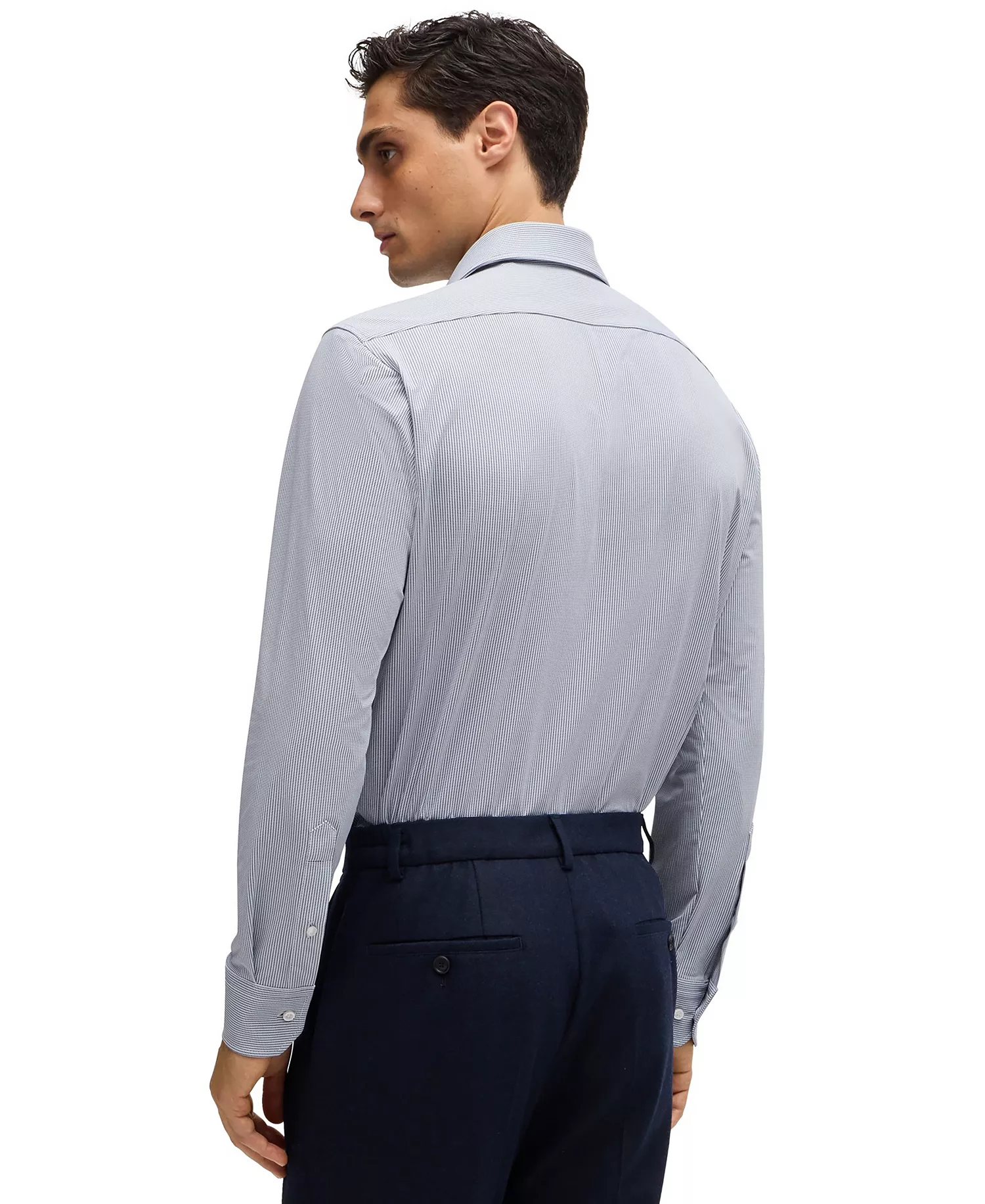 Men's Structured Performance-Stretch Fabric Regular-Fit Dress Shirt - Dark Blue - 16