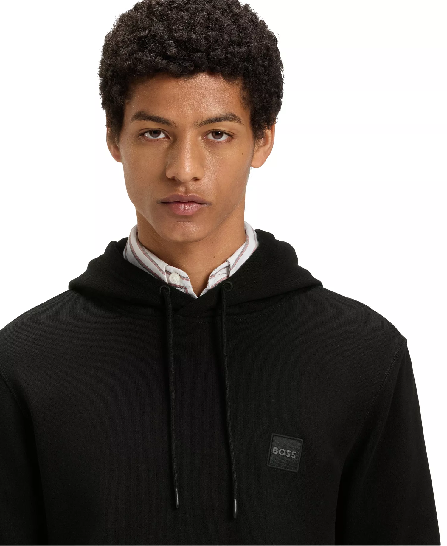 Men's Regular-Fit Cotton Terry Logo Patch Hoodie - Black - L