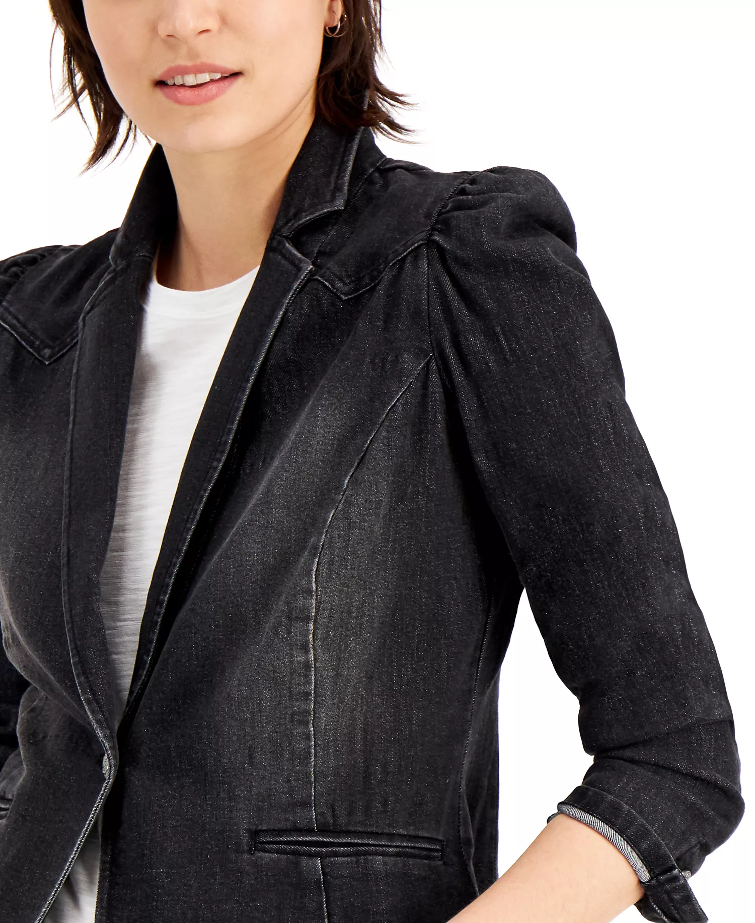 Women's Puff-Sleeve Blazer, Created for Macy's - Deep Black - L