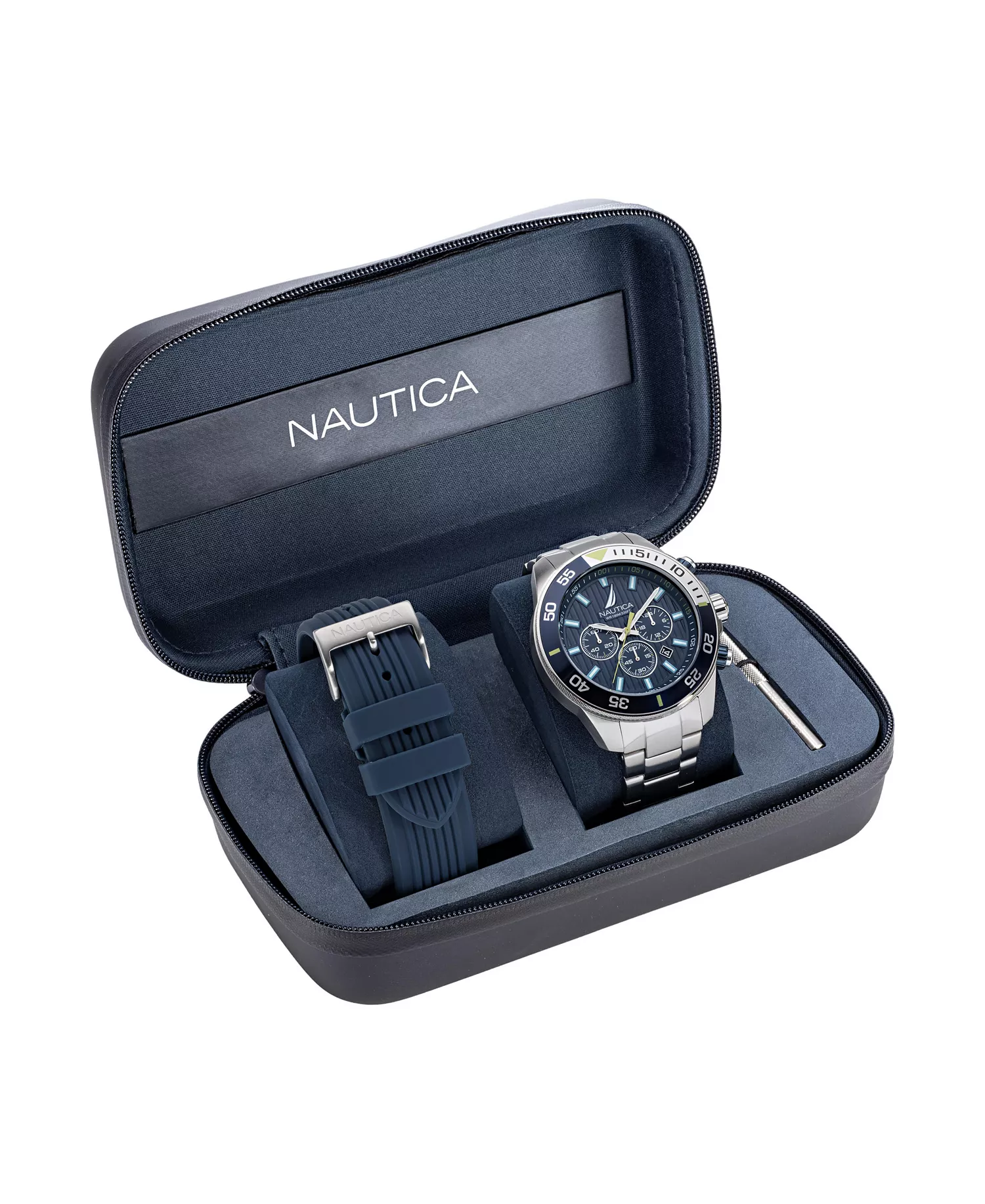 Men's Analog Silver-Tone Stainless Steel Watch Set, 48mm - Silver-Tone - NO SIZE