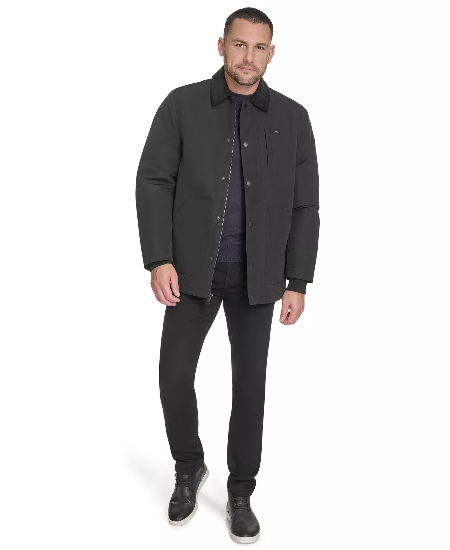 Men's Highland Barn Coat with Corduroy Collar - Black - 2XL