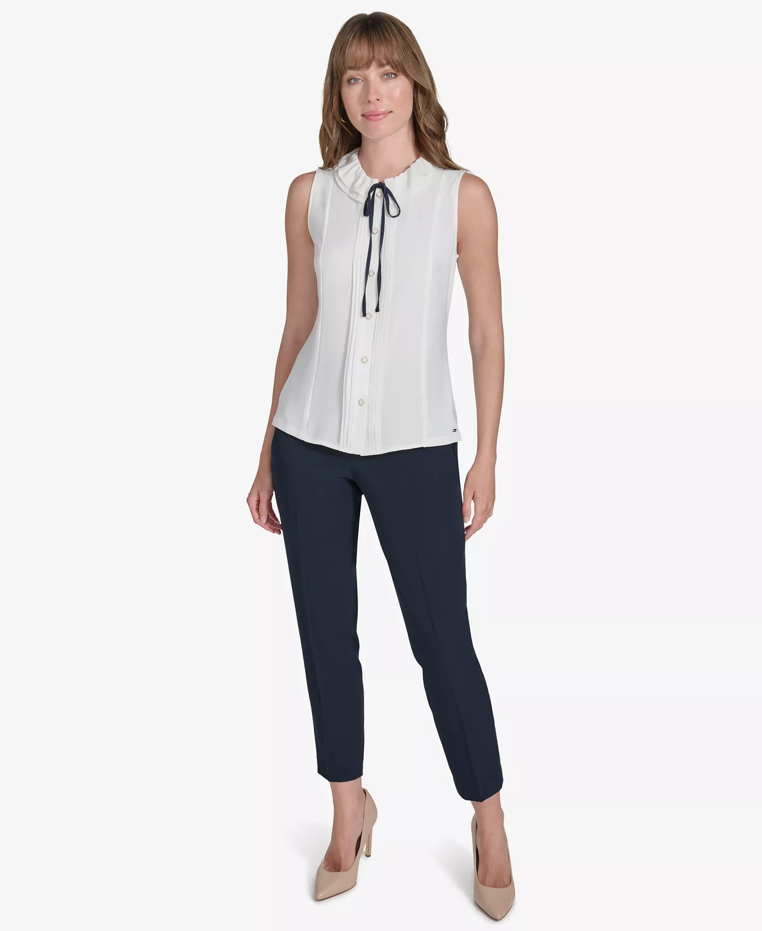 Women's Sleeveless Tie-Neck Blouse - Ivry/midni - XL