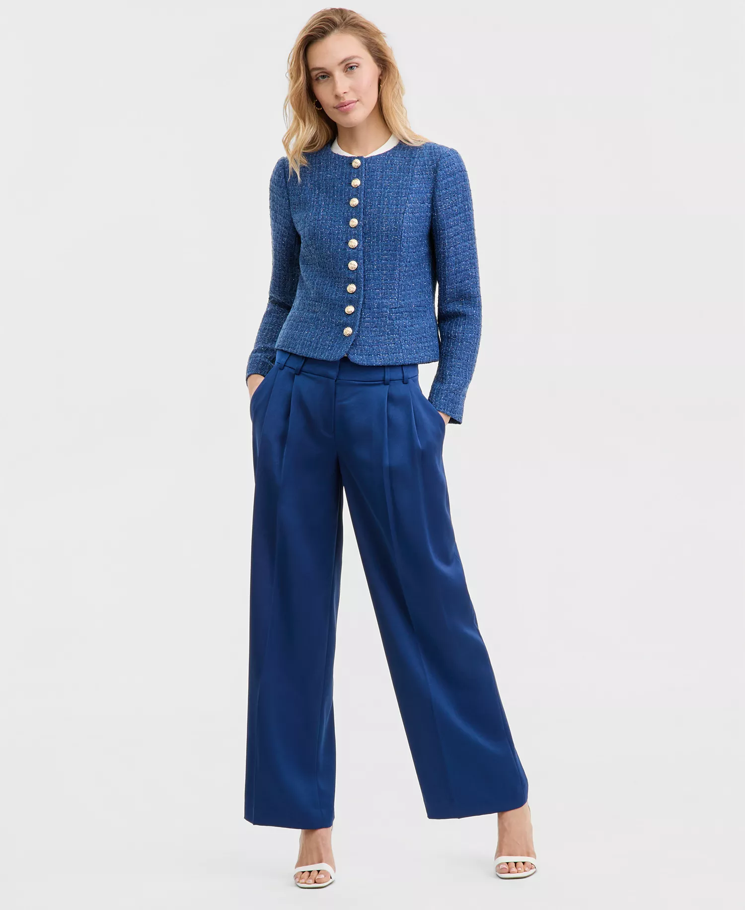 Petite Button-Front Boucle Jacket - Riverside - 10P