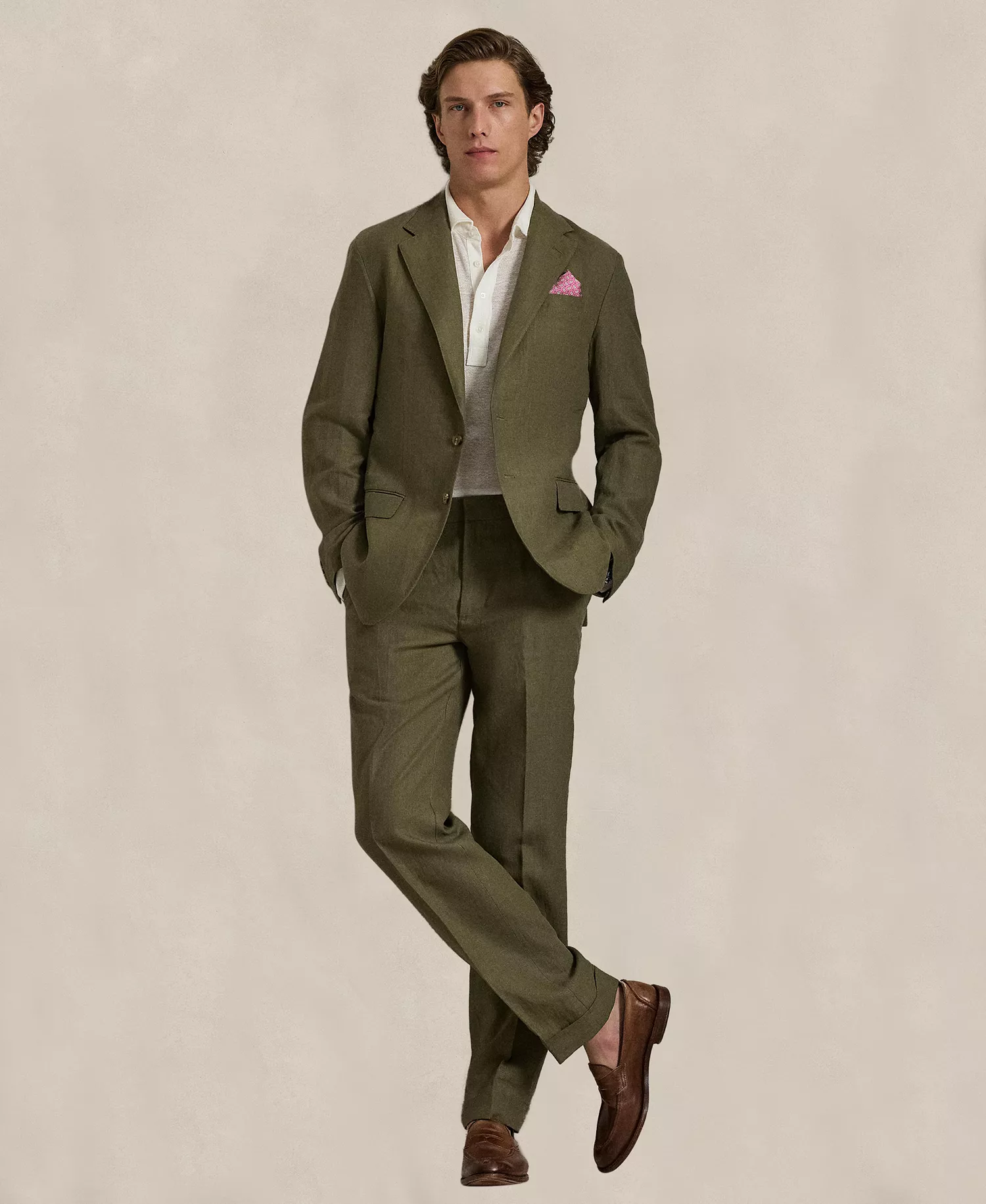 Men's Linen Suit Trousers - Basic Olive - 30 - 30