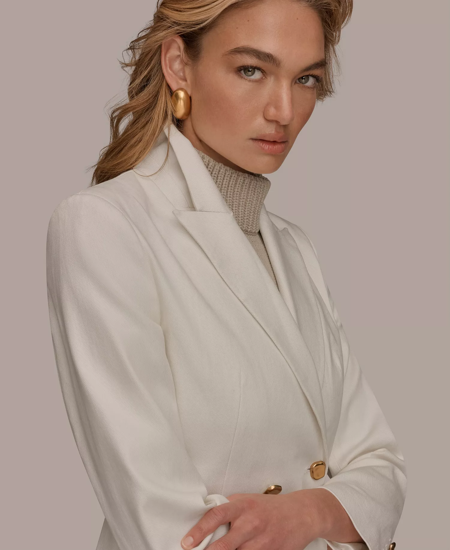 Women's Double Breasted Blazer Jacket - Cream - L