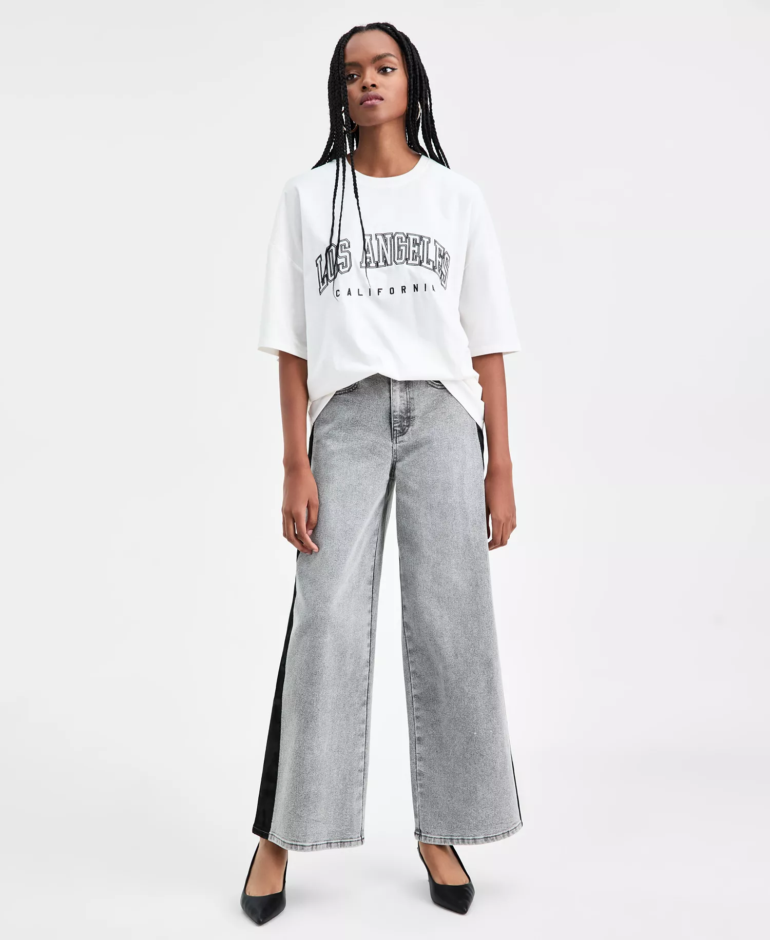 Women's High-Rise Side-Stripe Wide-Leg Jeans, Macy's Exclusive  - Light Ash - 0