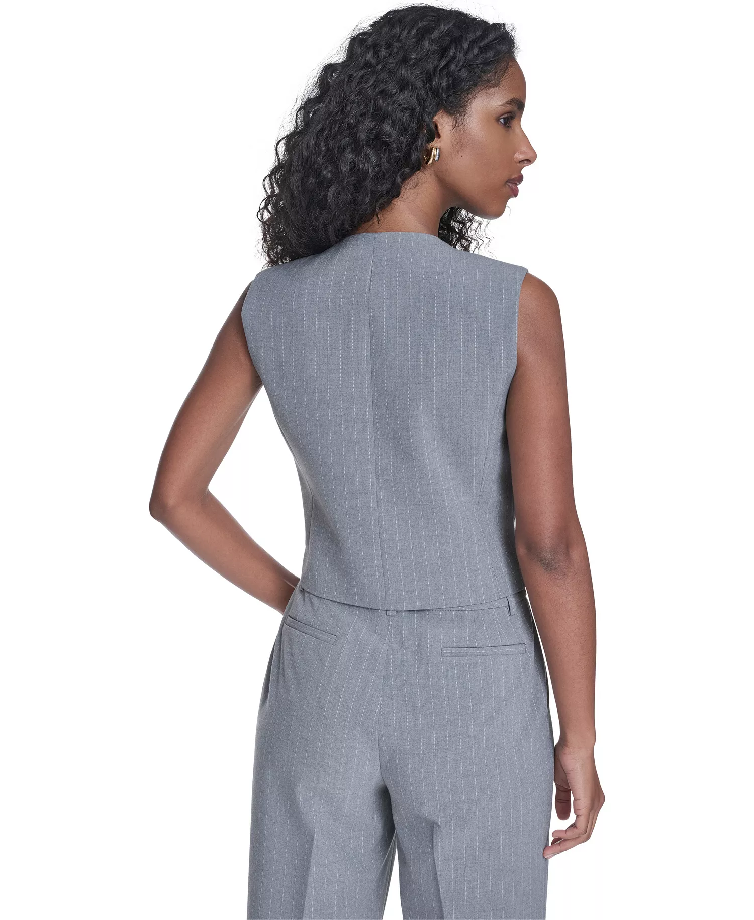 Women's Pinstripe Vest Top - Heather Charcoal/cream - 10
