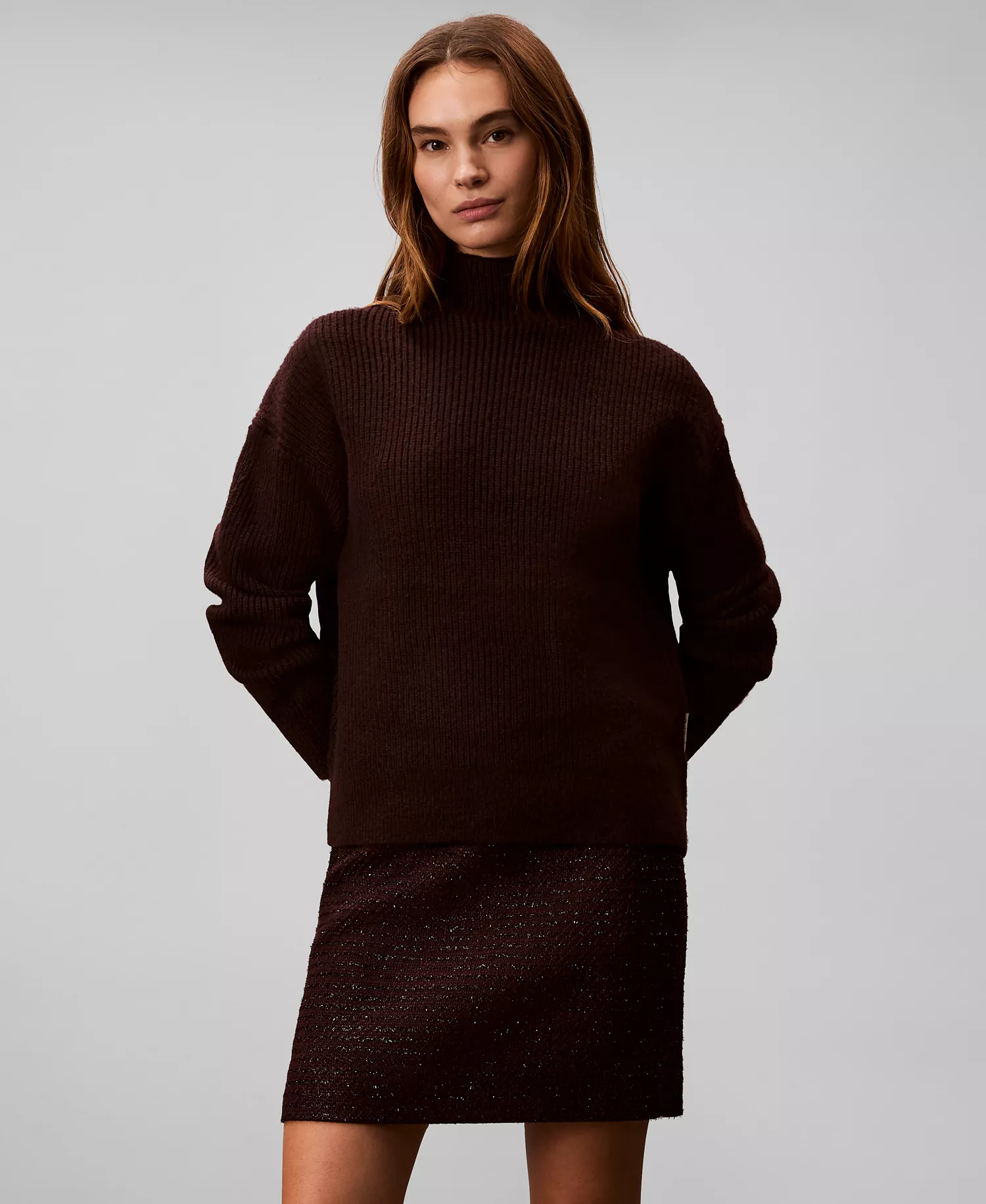 Women's Relaxed Turtle Neck Sweater - Mocha Brown - S