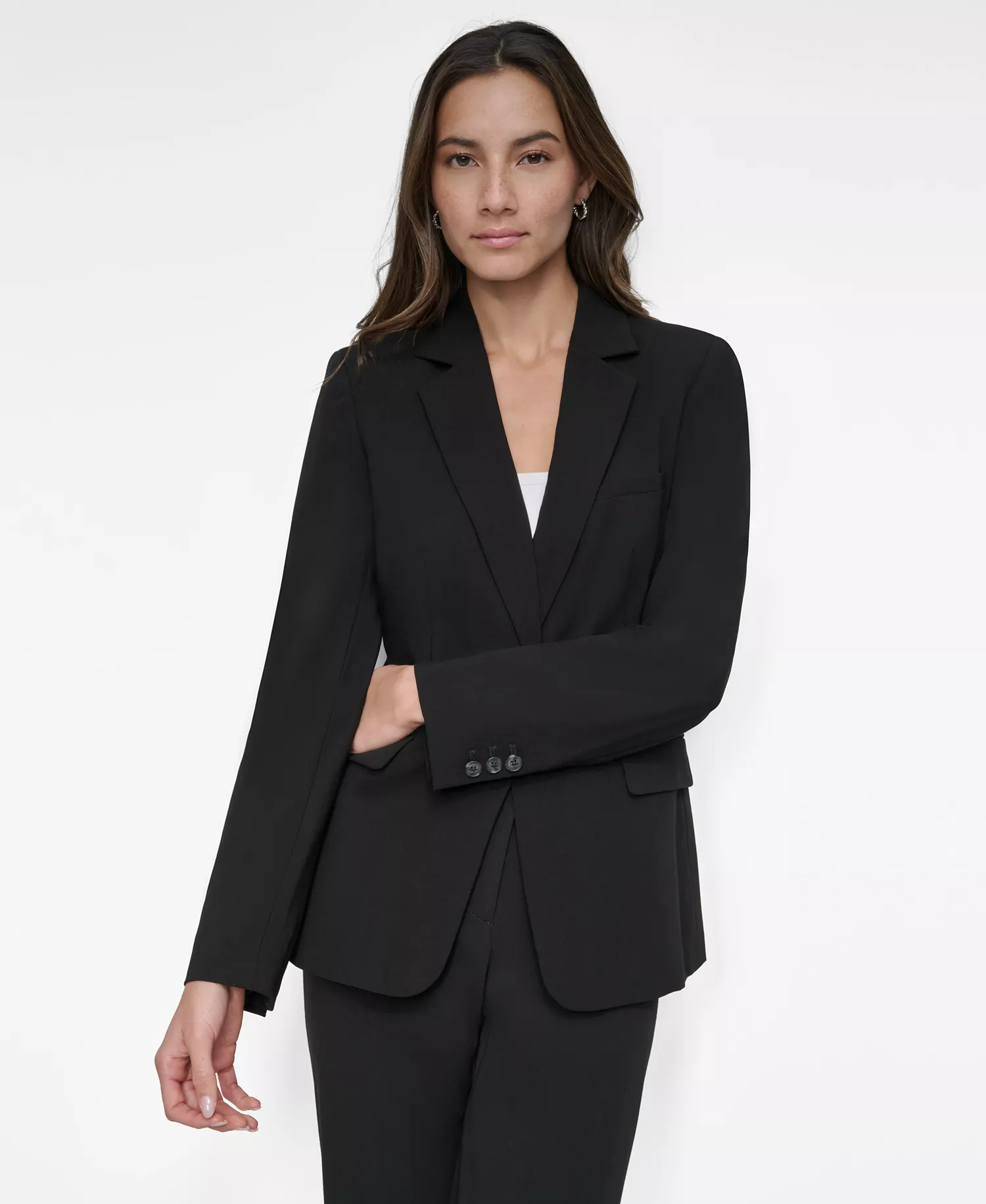 Women’s Notch-Collar One-Button Long Sleeve Blazer Blazer - Black - 10