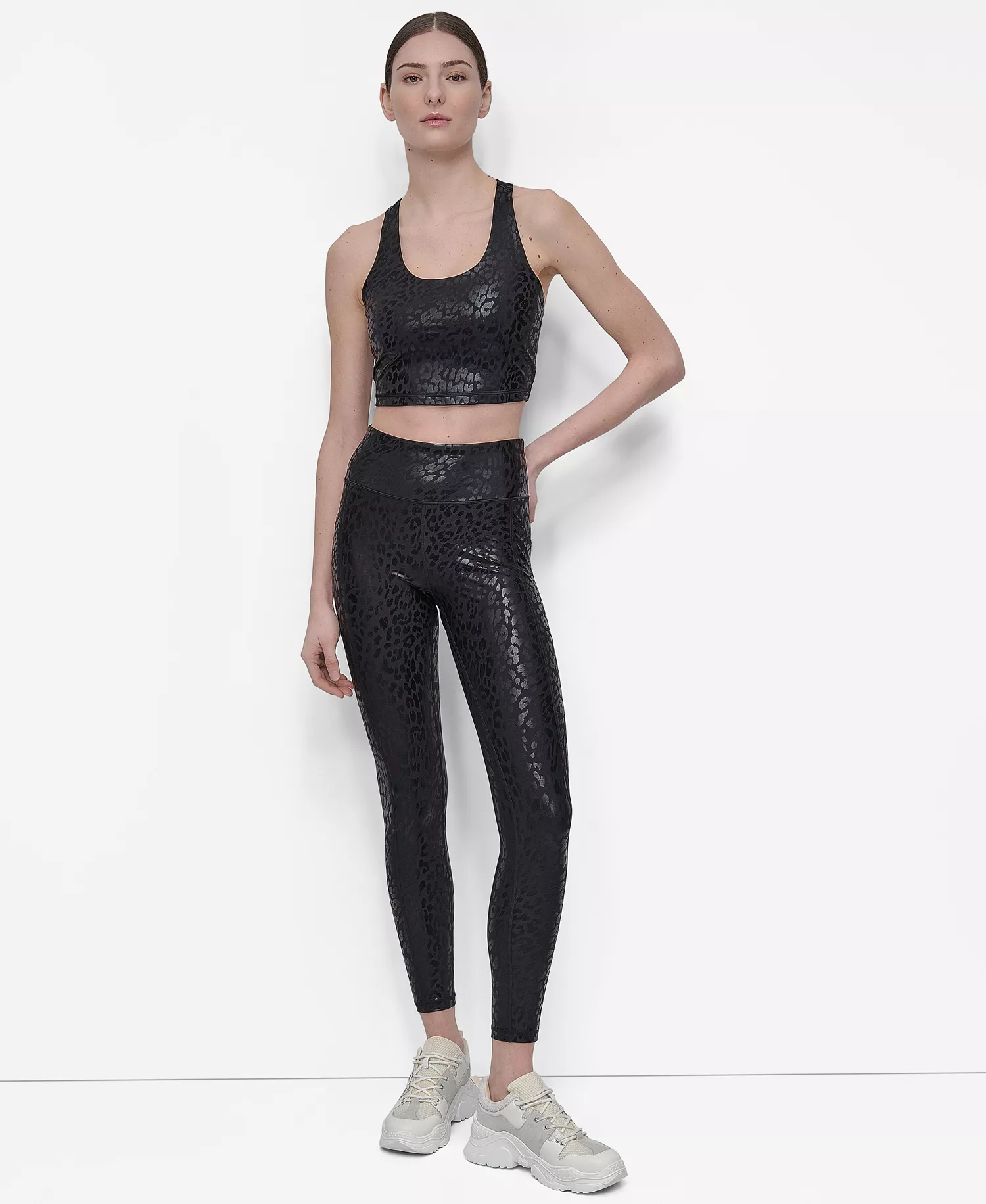 Women's Printed Long Racerback Sports Top - Night Cat Foil - M