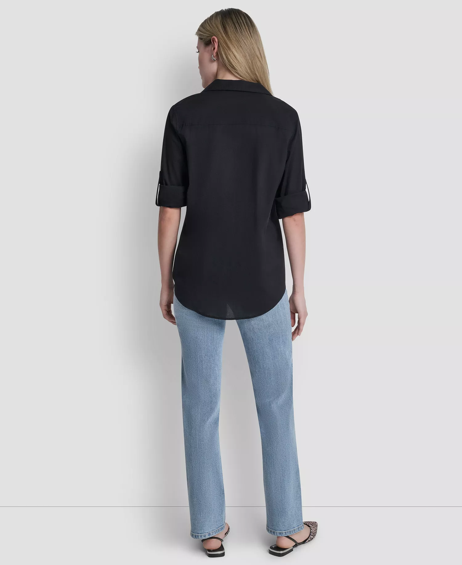 Women's Collared Neck Shirt - Black - L
