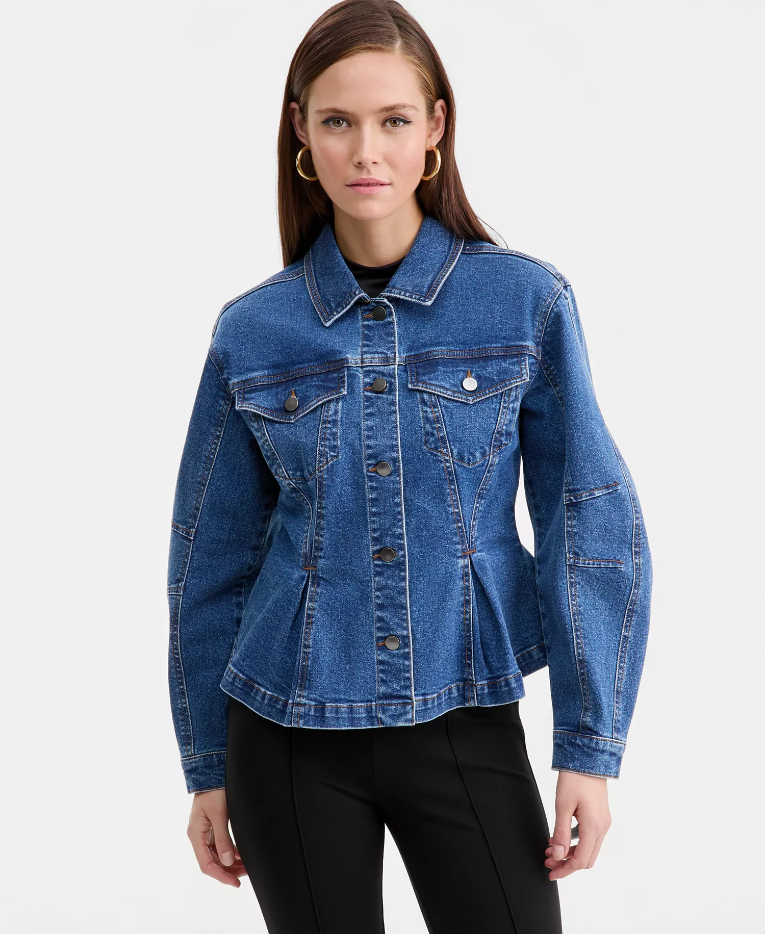 Women's Sculpted Denim Jacket, Macy's Exclusive - True Blue Denim - L