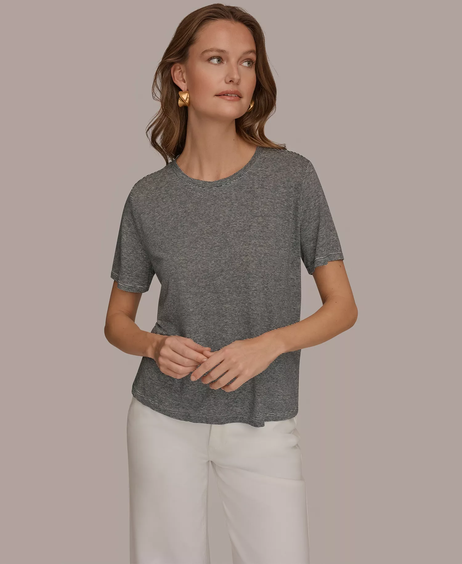 Women's Linen Jersey Striped Tee - Nghtfall/cream - L