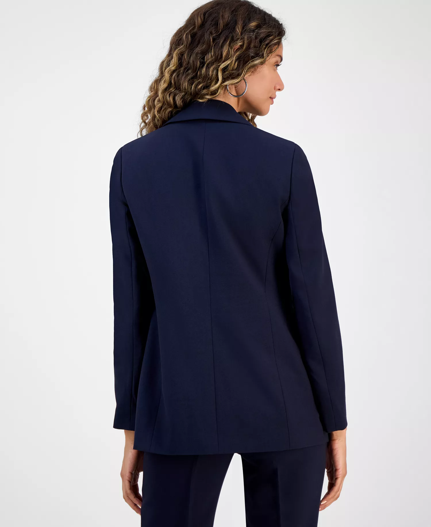 Women's Bi-Stretch Faux Double-Breasted Boyfriend Jacket, Created for Macy's - Bar Navy - L