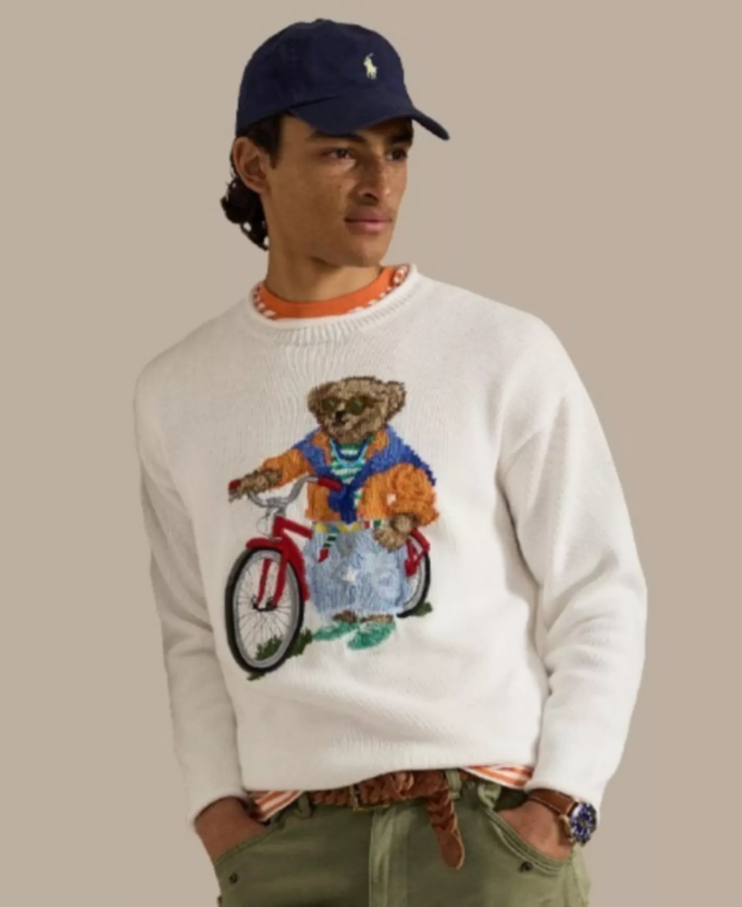 Men's Bears Print Crewneck Sweater - Deckwash White - 2XL