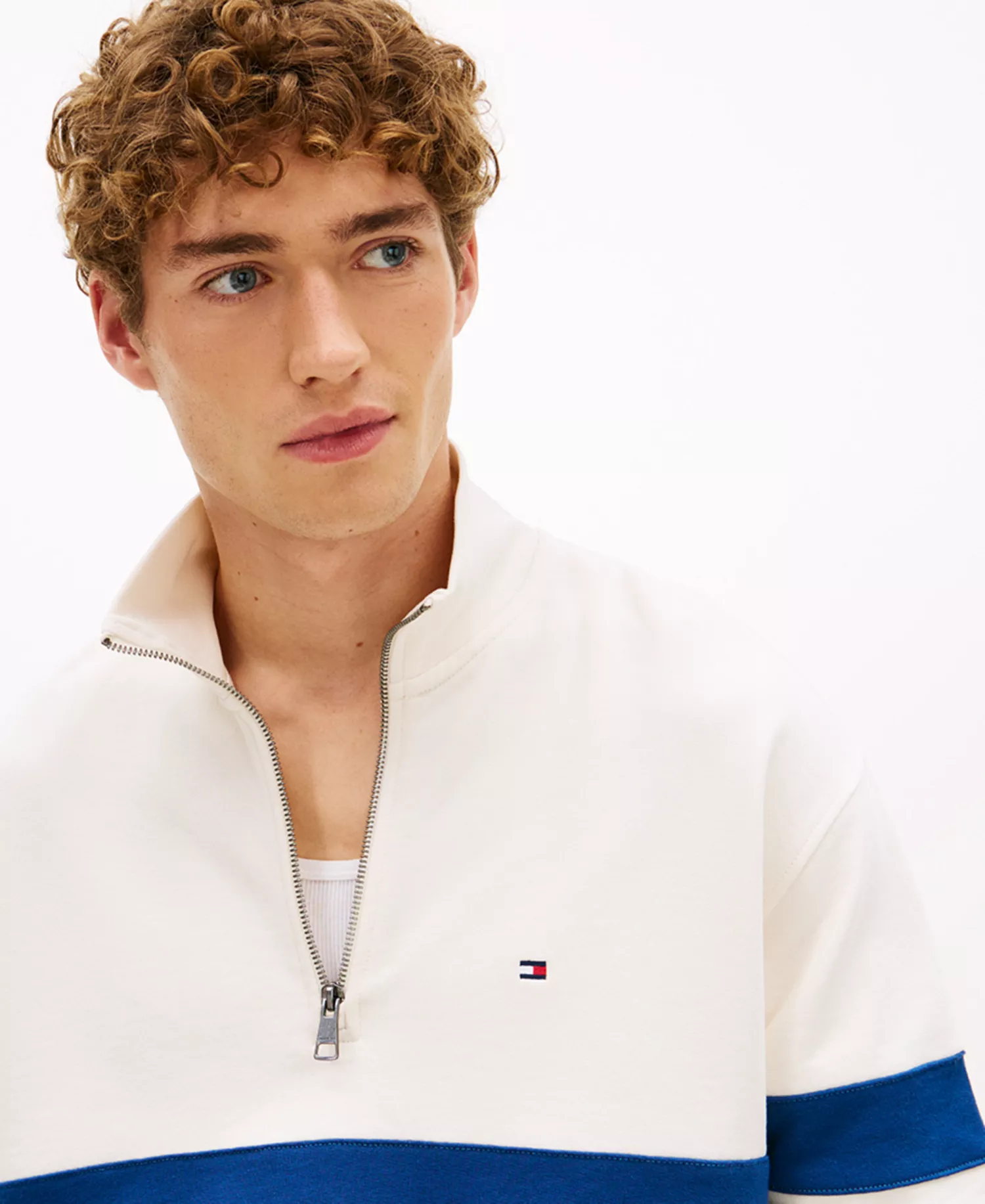 Men's Country Club Stripe Quarter-Zip Sweatshirt - Ivory Petal/Blue/Black - L