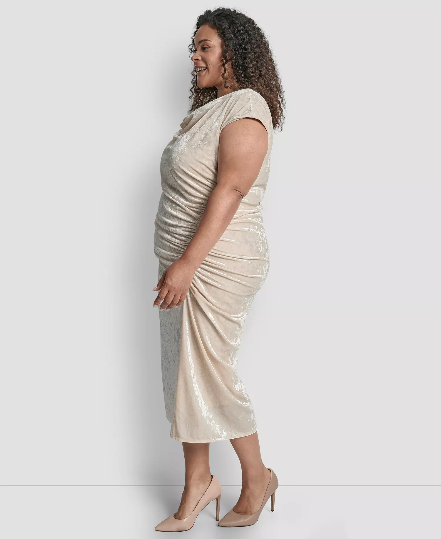 Plus Size Bungee Cord Ruched Midi Dress - Whitecap - 14W