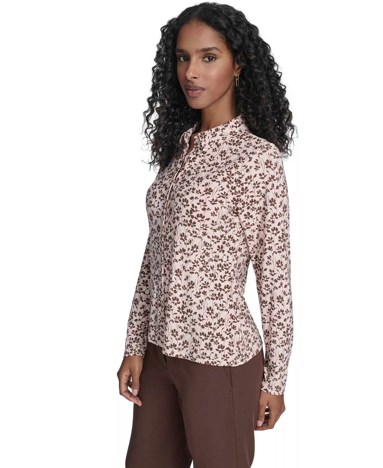 Women's Blossom Floral Knit Button Up Top - Evening Sand Multi - L
