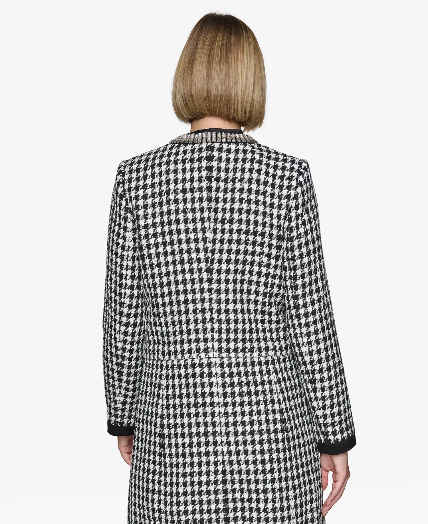 Women's Convertible Rhinestone-Collar Houndstooth Jacket - Black/Soft White - 10