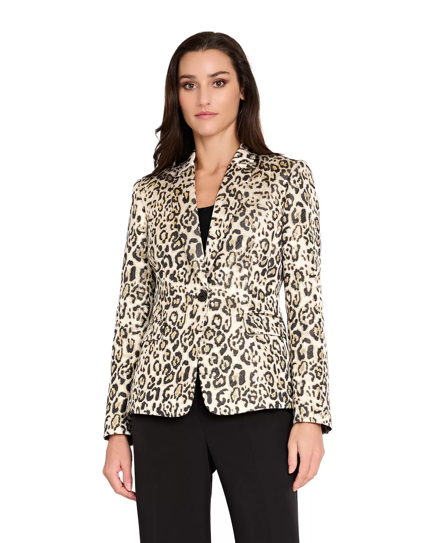 Petite Leopard-Print Jacquard Blazer - Gold Leopard - 10P