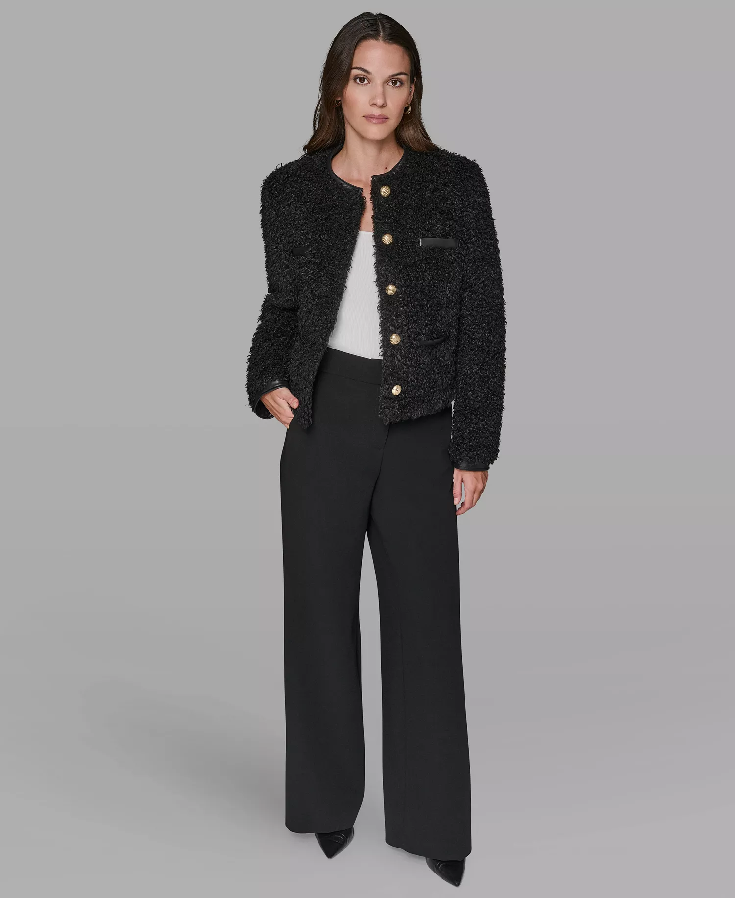 Women's Crewneck Pocket Detail Jacket - Black - L