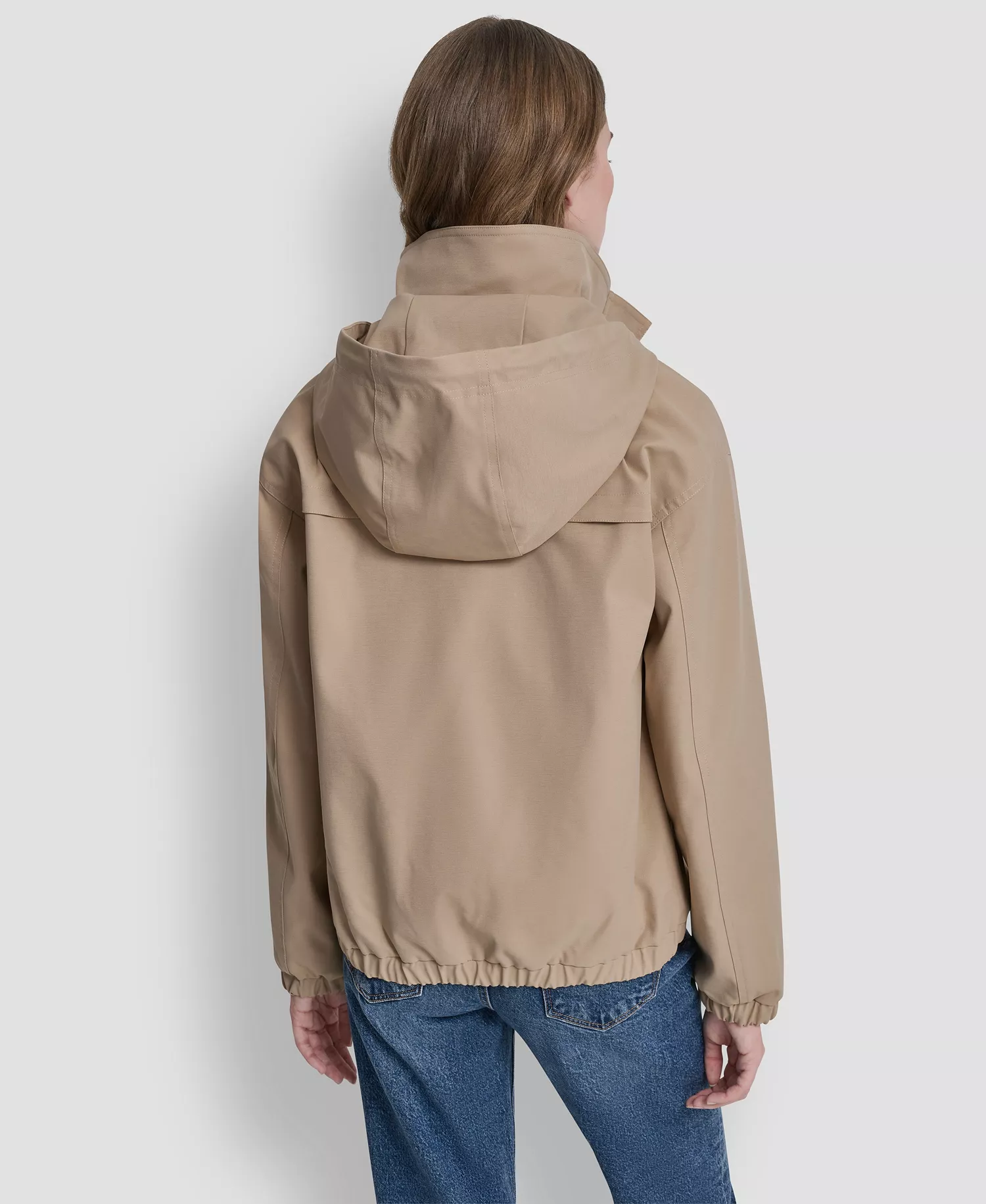 Women's Stand Collar Bomber Raincoat - Khaki - L