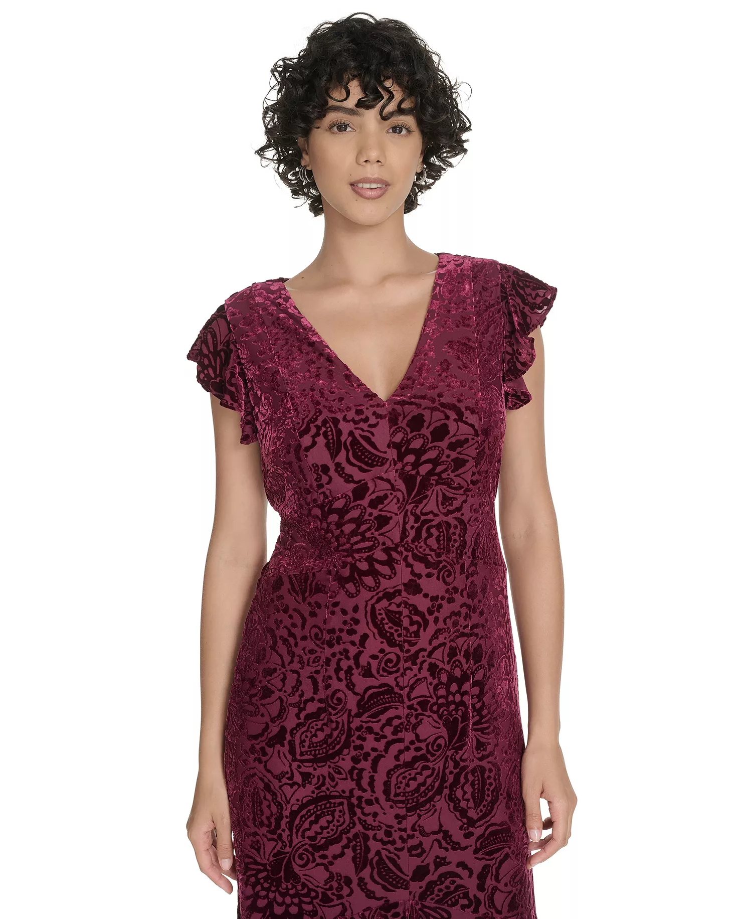 Women's Burnout Velvet Ruffled High-Low Dress - Ruby - 2