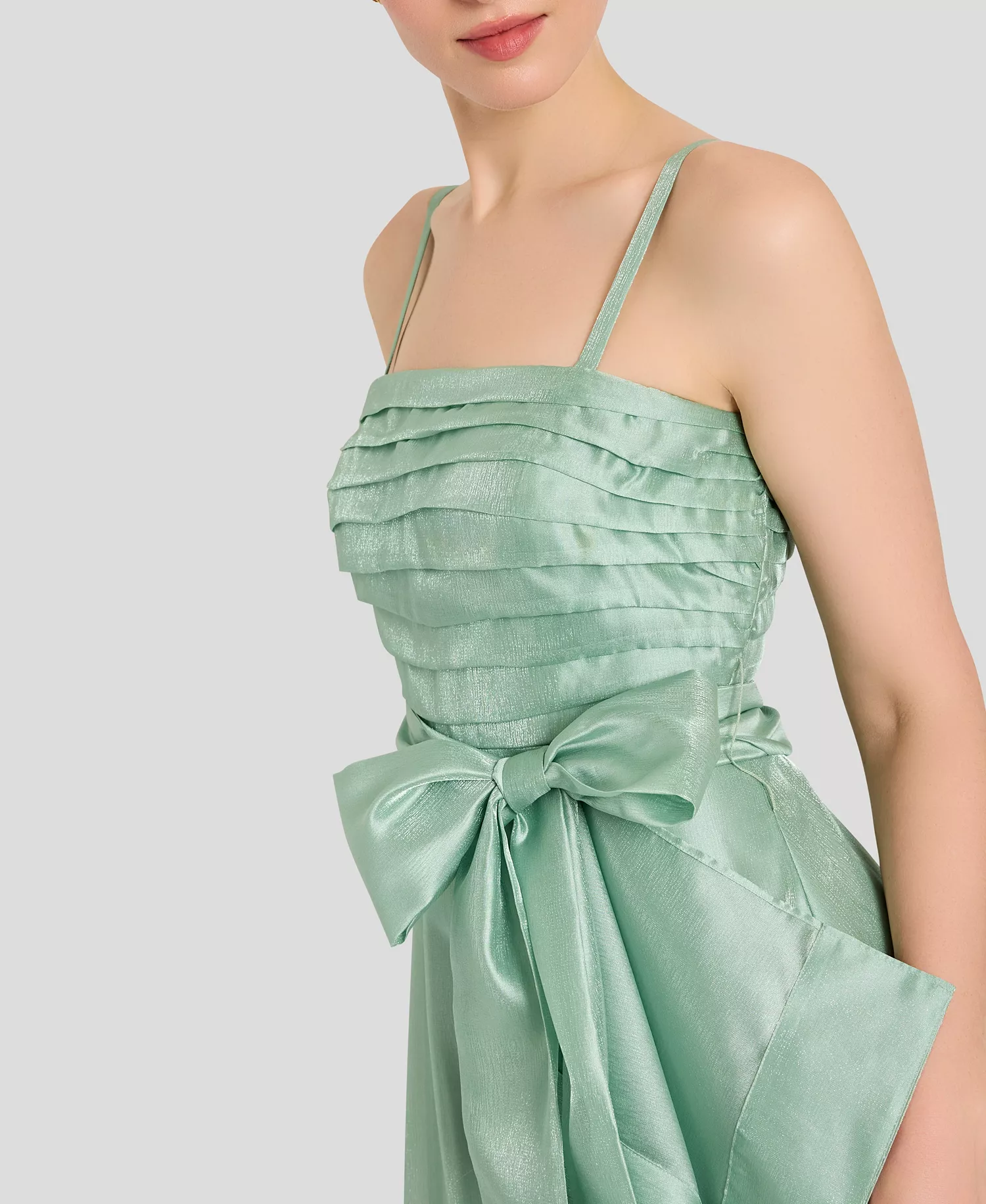 Women's Ruched Bodice Ruffle Front Gown - Sage - 10