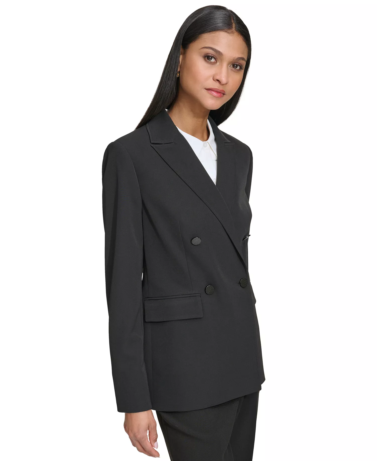 Women's Double-Breasted Blazer  - Black - 0