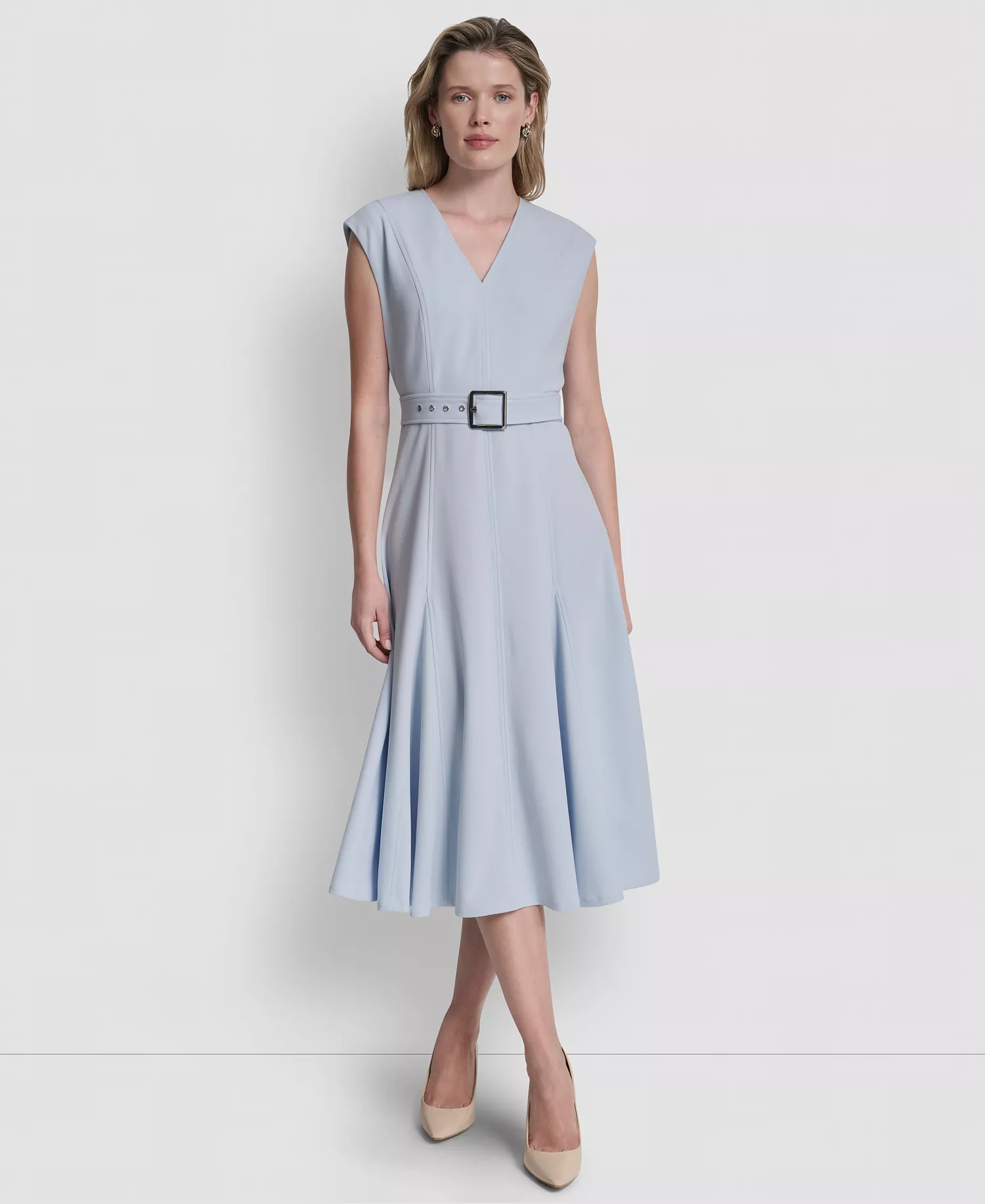 Women's Sleeveless V-Neck Belted Midi Dress - Skyway Blue - 10