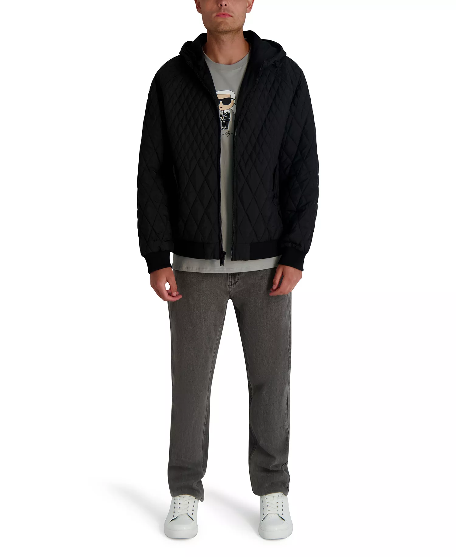Men's Diamond Quilted Bomber Jacket - Black - 2XL