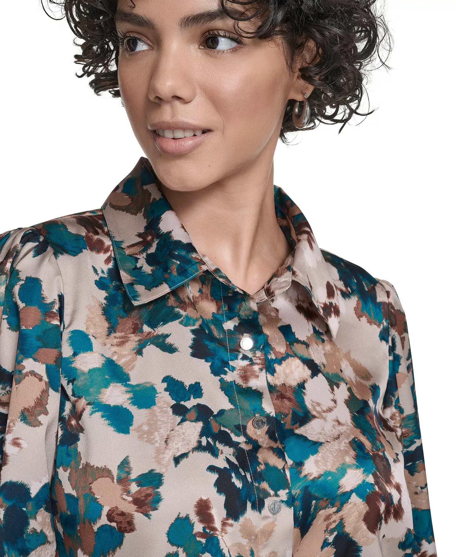 Petite Printed Long Sleeves Top - Latte Multi - P/S