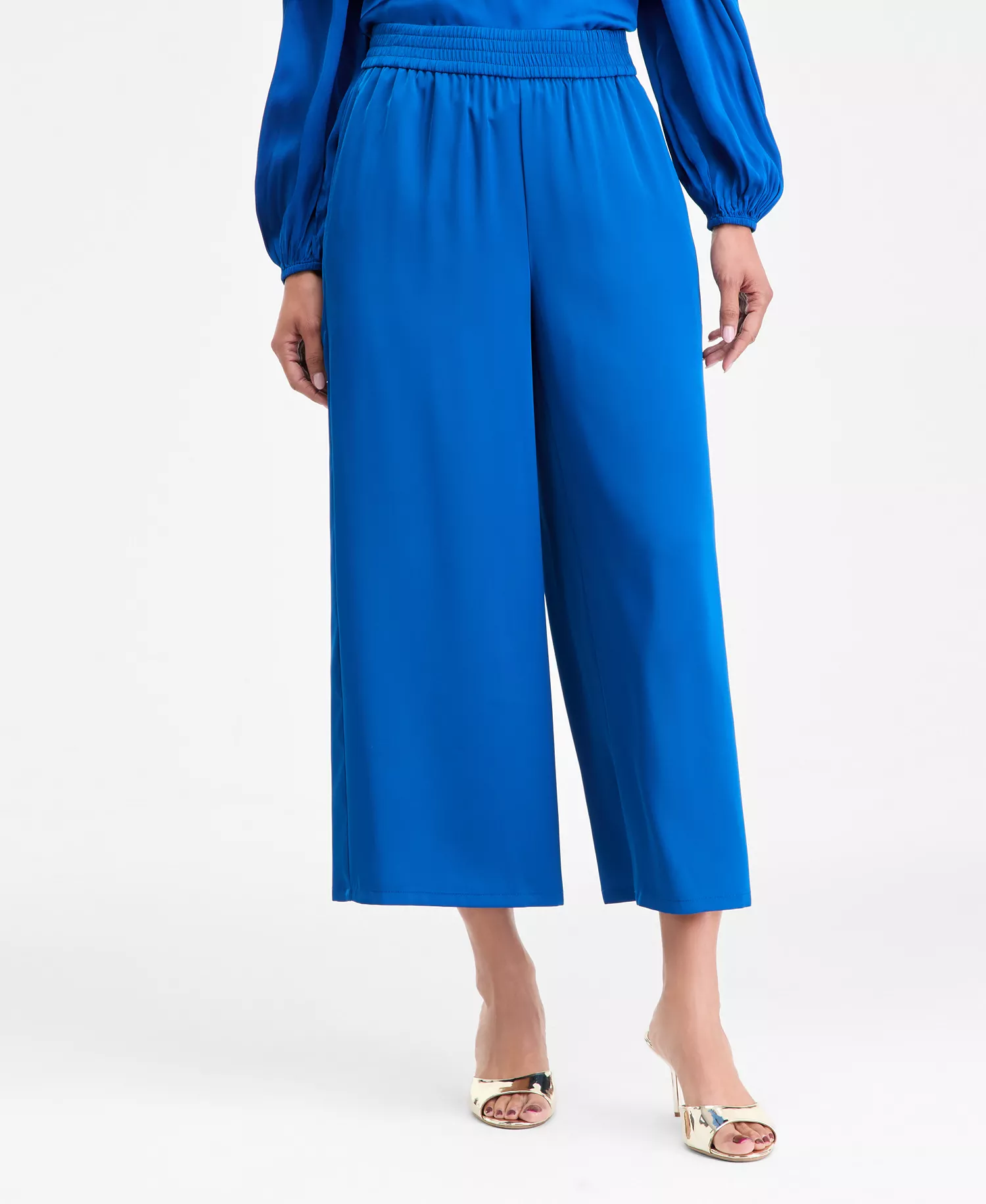 Women's High-Rise Cropped Satin Pants, Macy's Exclusive - Cobalt Dream - L