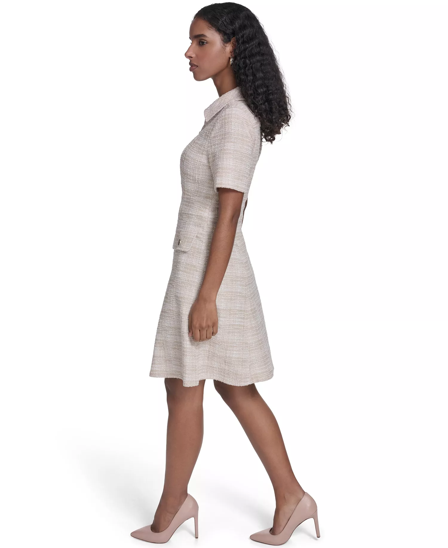 Petite Collared Dress - Khaki/Ivory - 0P