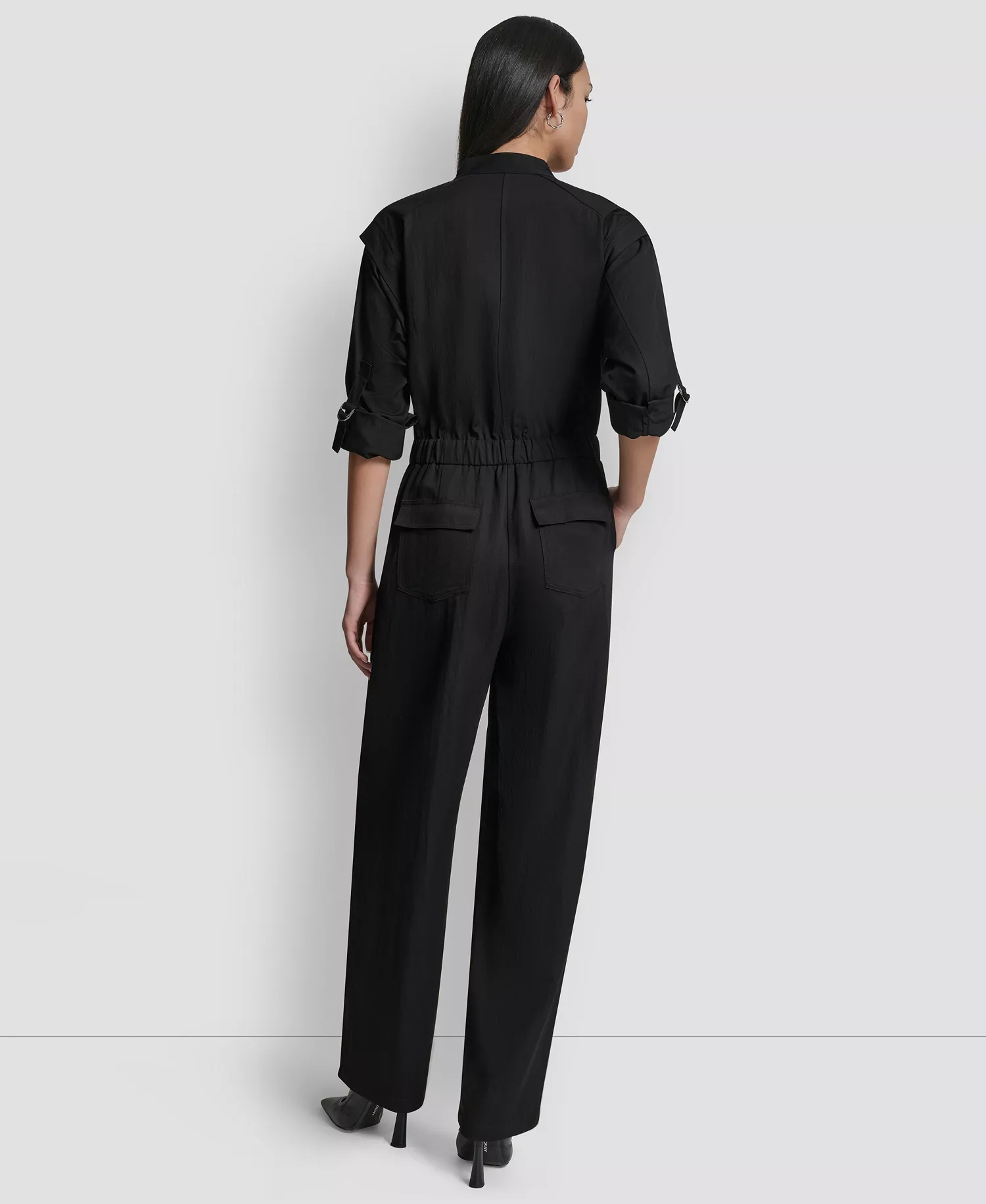 Women's Adjustable Waist Crewneck Jumpsuit - Black - L