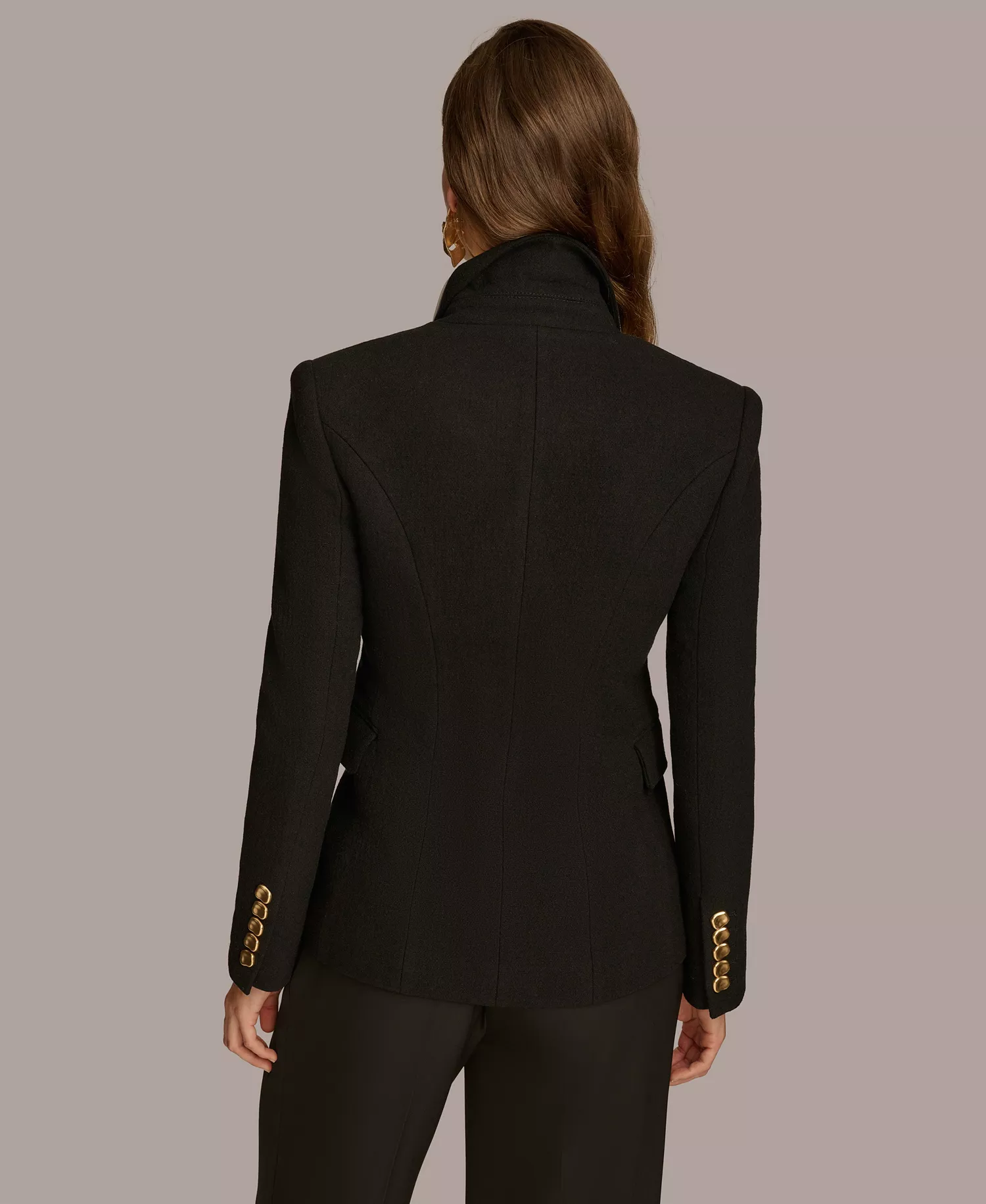 Women's Double Breasted Buttoned Blazer - Black - L