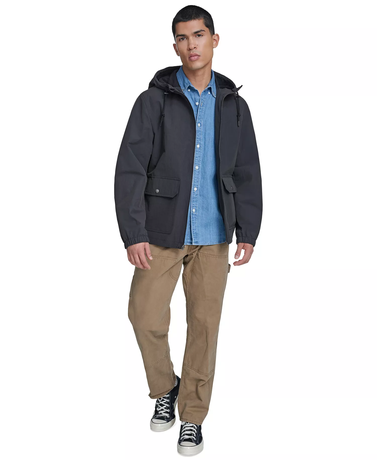 Men's Lightweight Hooded Jacket - Black - 2XL