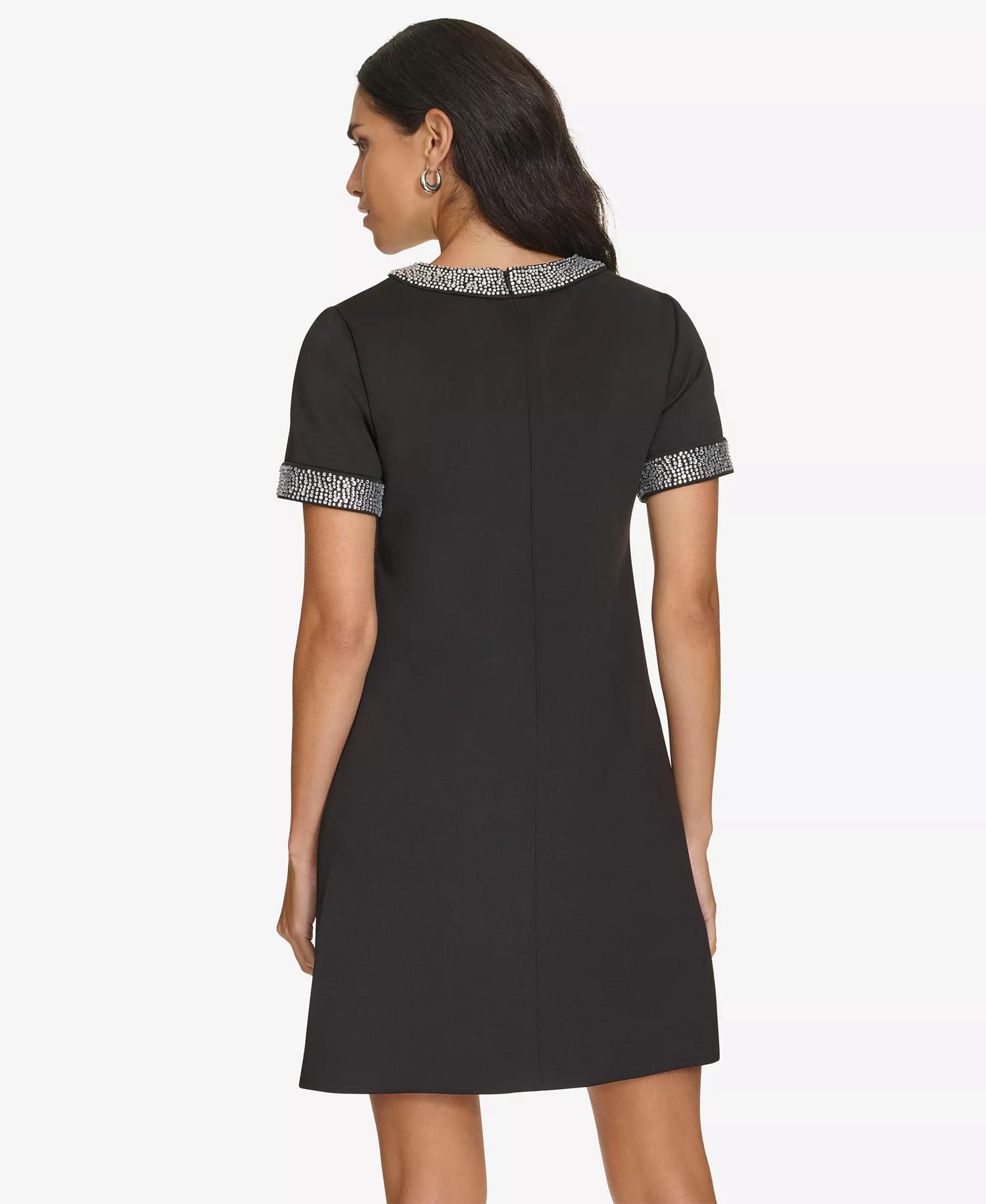 Women's Short Sleeve Bling Trim Shift Dress - Black - 6