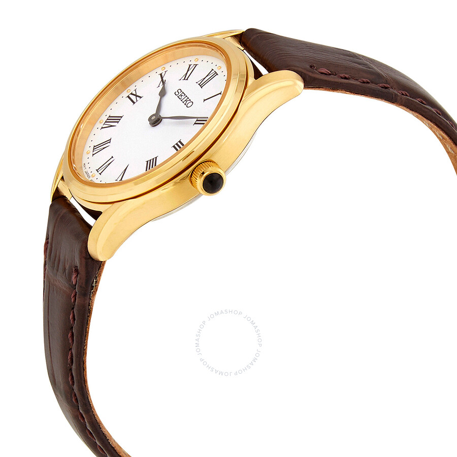 Seiko Quartz White Dial Brown Leather Ladies Watch