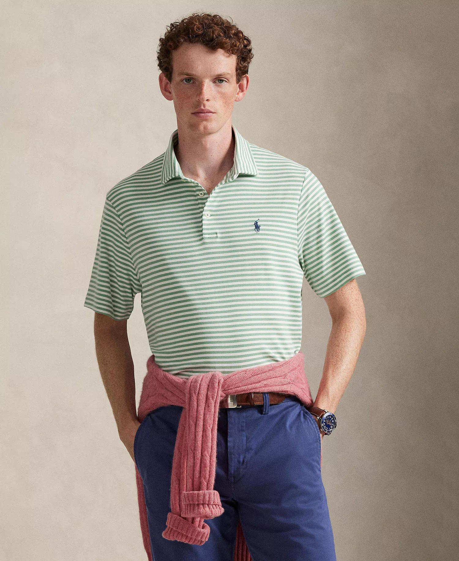 Men's Classic Striped Polo Shirt - Faded Mint/White - 2XL